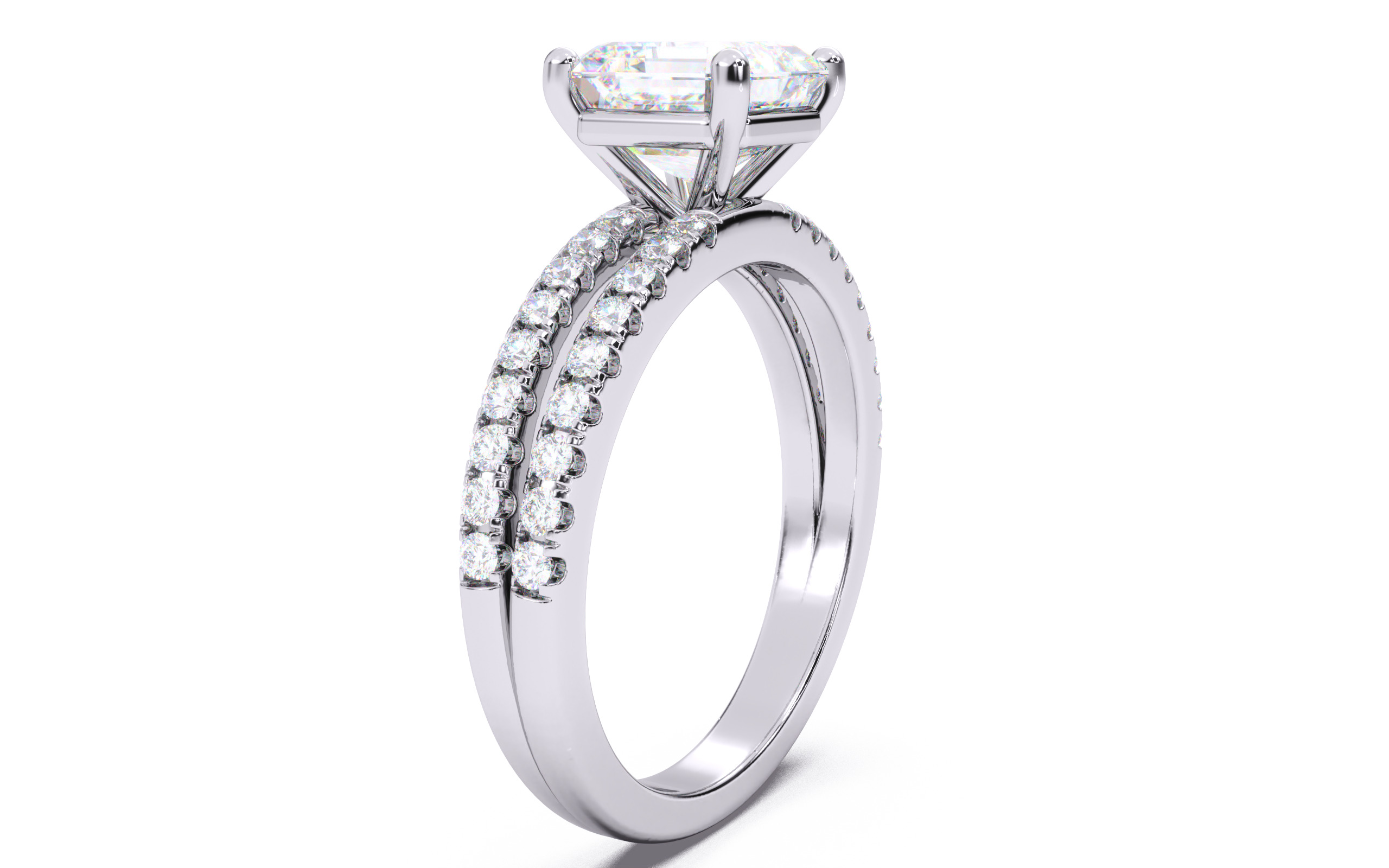 Asscher Diamond Pave Setting Solitaire Ring 3D print model_13