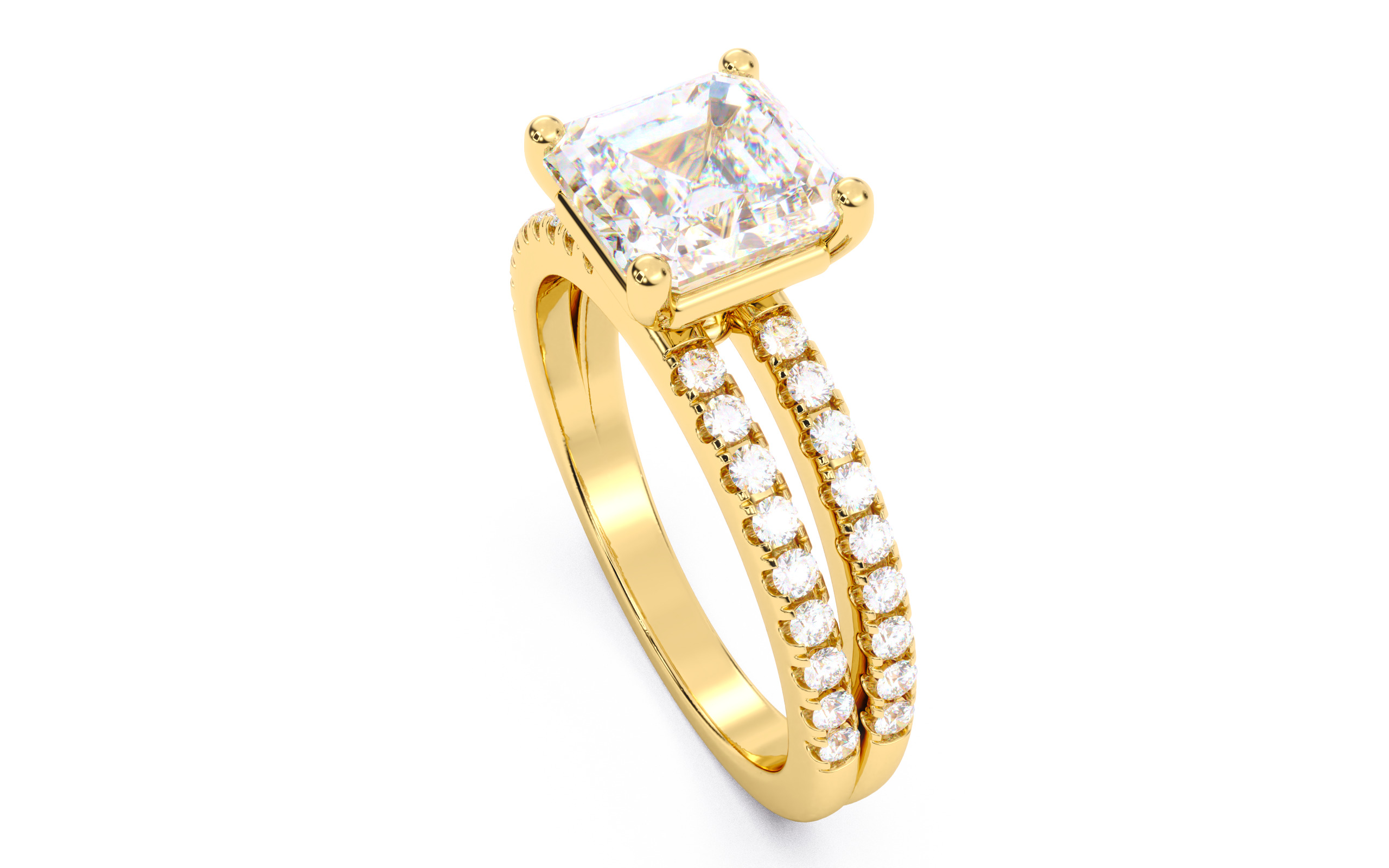 Asscher Diamond Pave Setting Solitaire Ring 3D print model_21