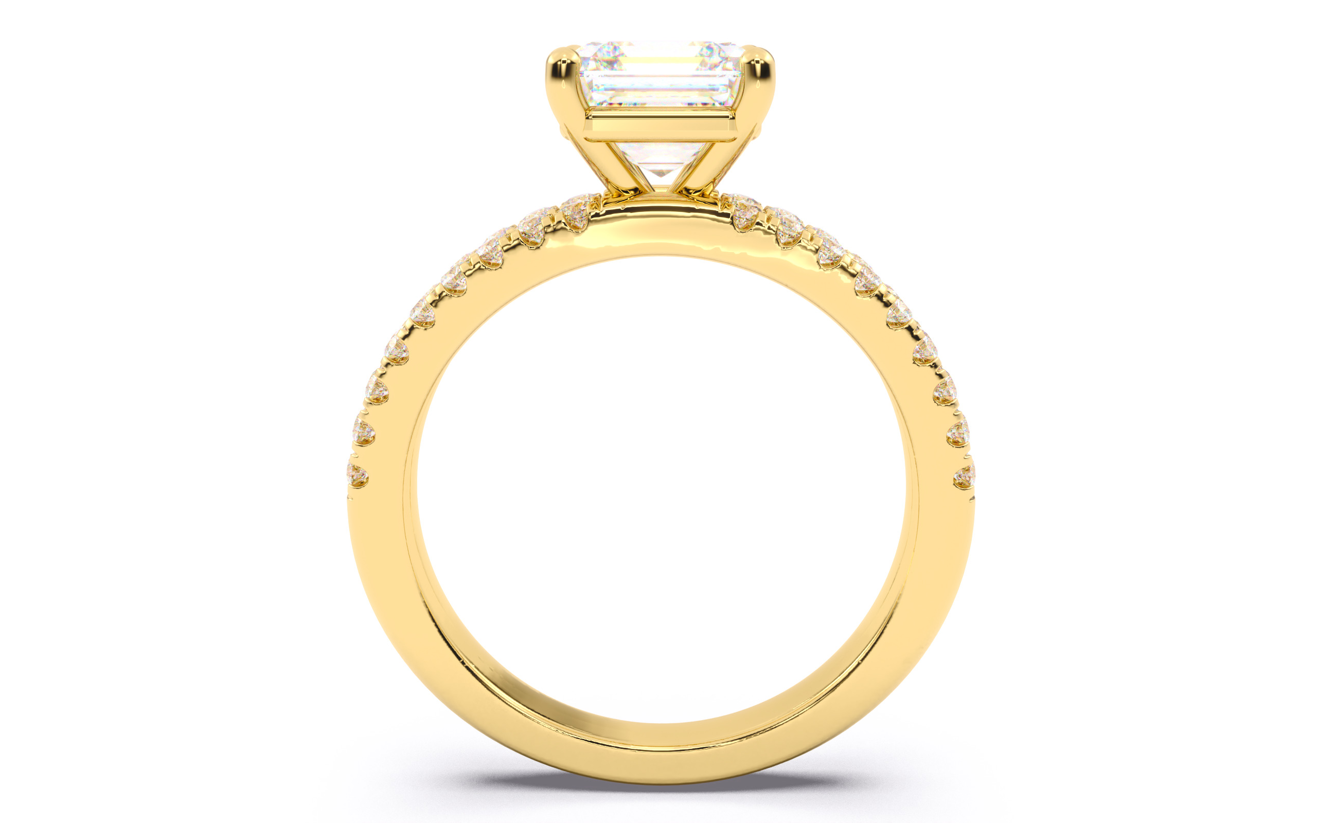 Asscher Diamond Pave Setting Solitaire Ring 3D print model_10
