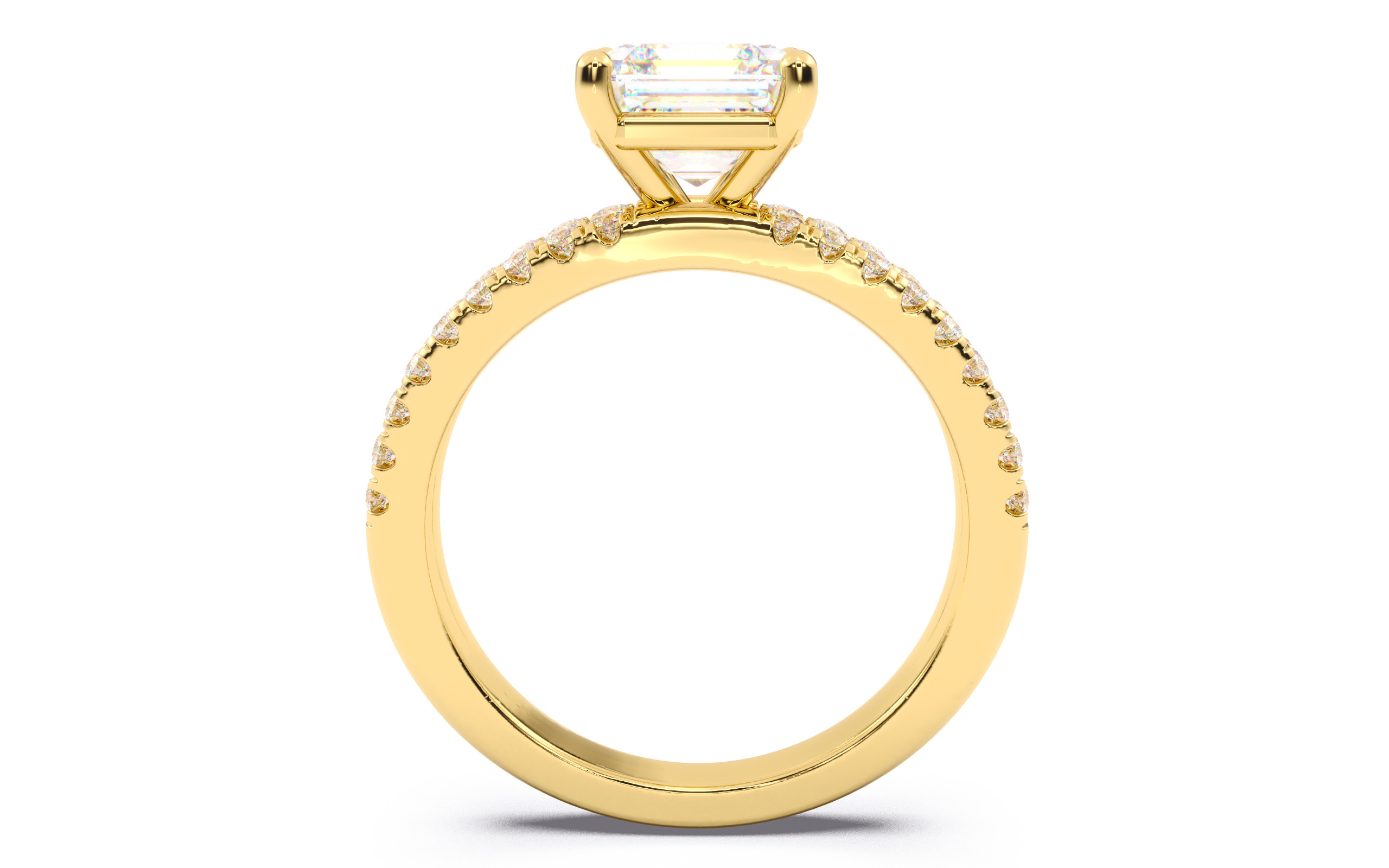 Asscher Diamond Pave Setting Solitaire Ring 3D print model_9