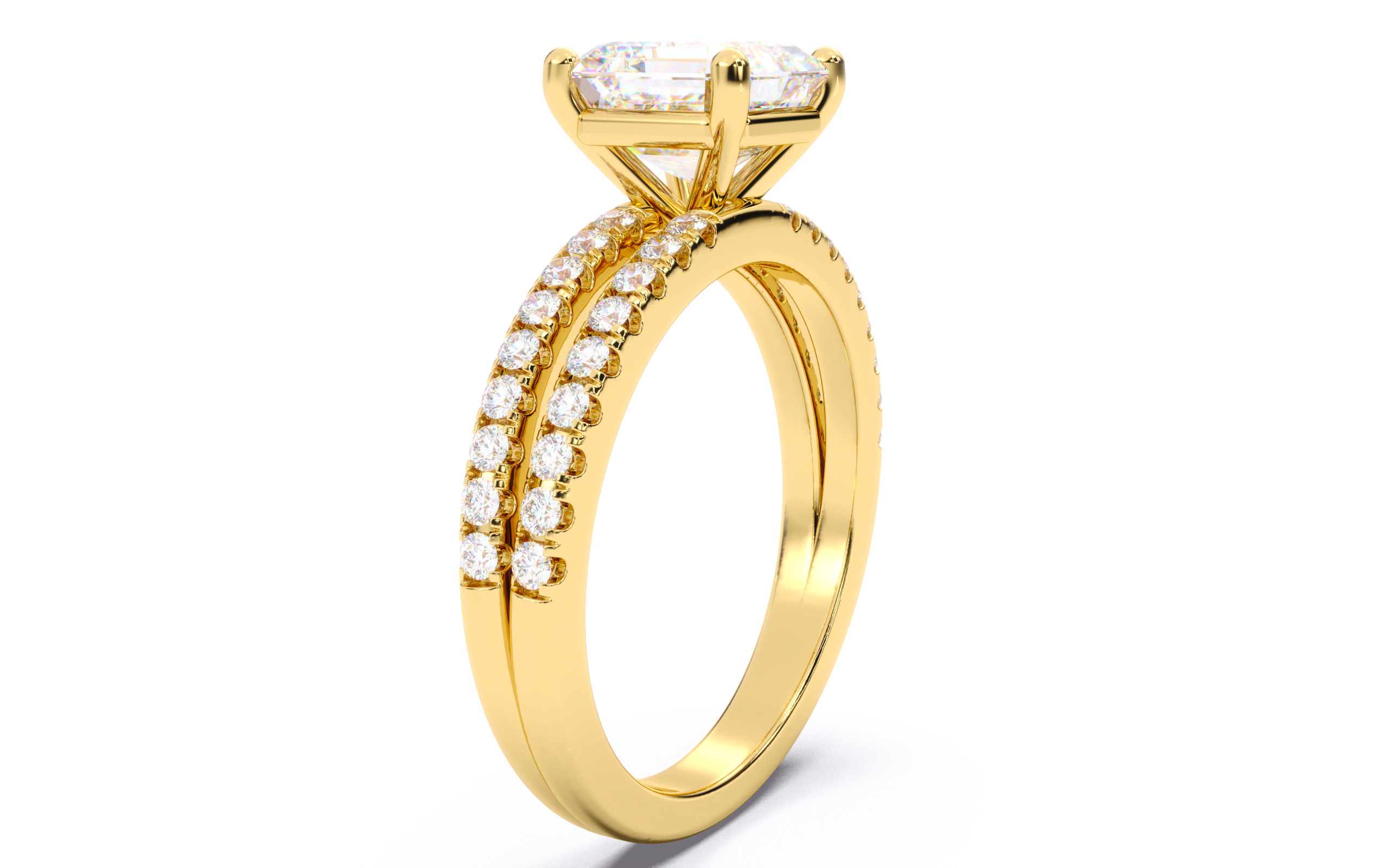 Asscher Diamond Pave Setting Solitaire Ring 3D print model_20