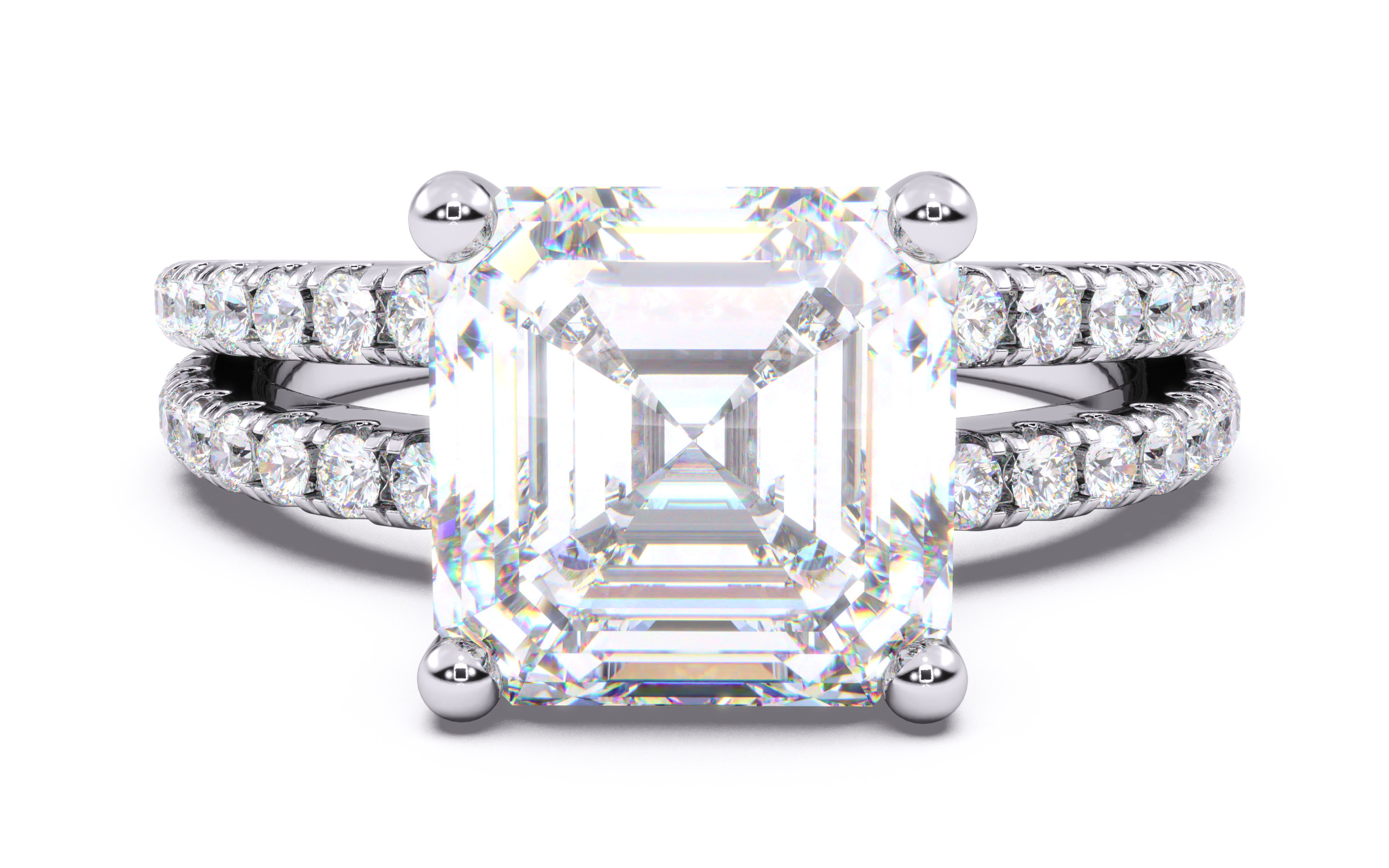 Asscher Diamond Pave Setting Solitaire Ring 3D print model_15