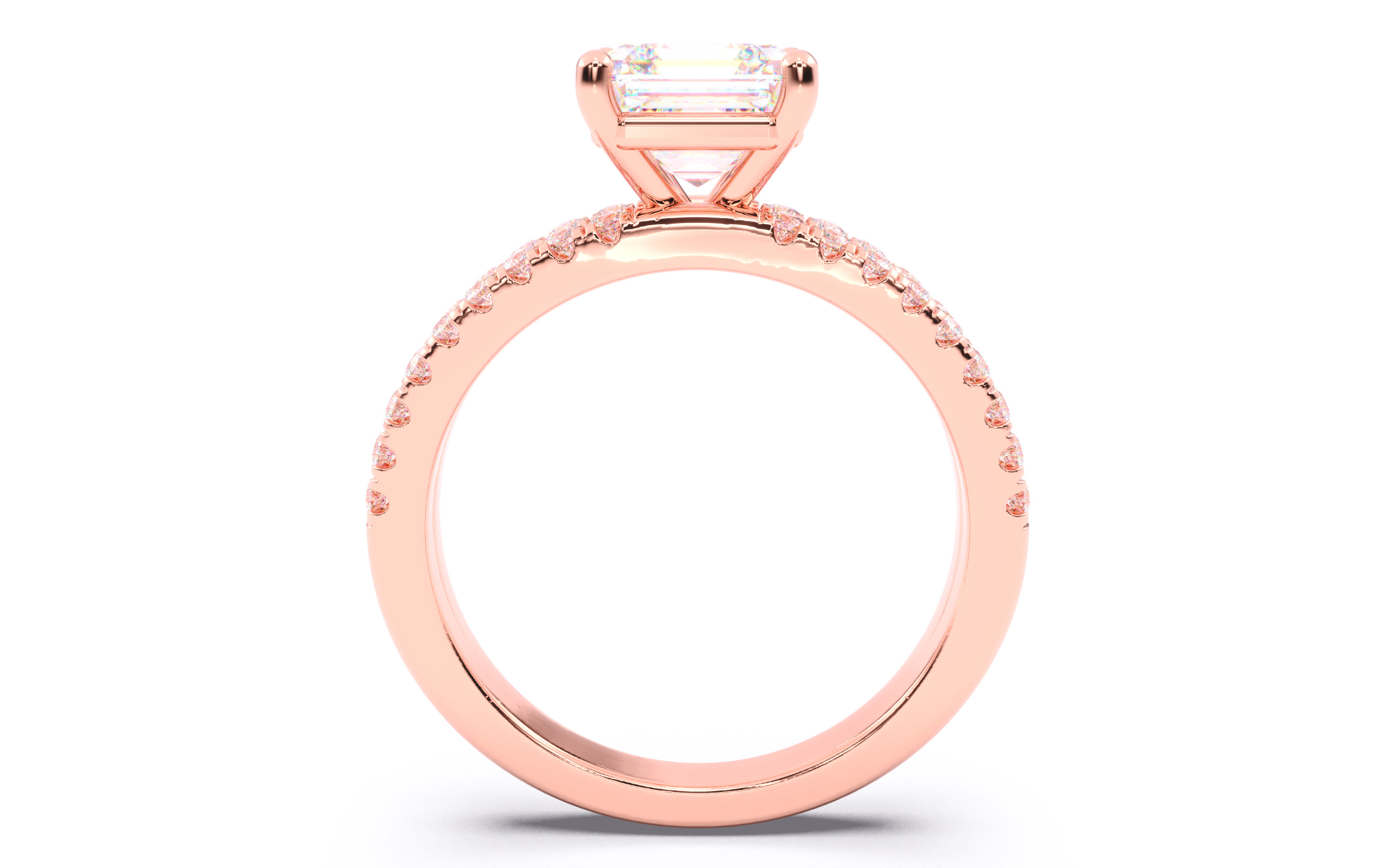 Asscher Diamond Pave Setting Solitaire Ring 3D print model_6