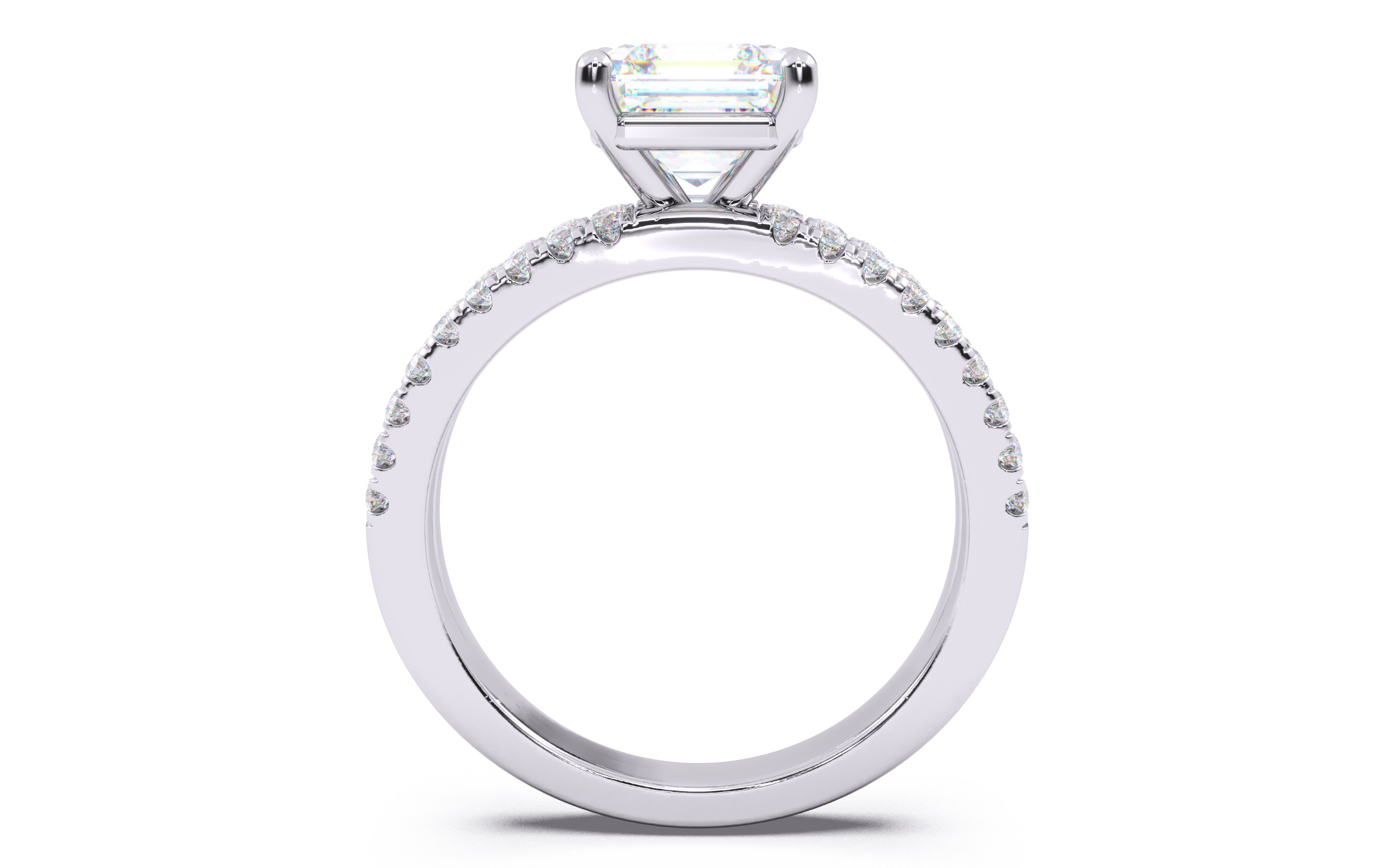 Asscher Diamond Pave Setting Solitaire Ring 3D print model_7
