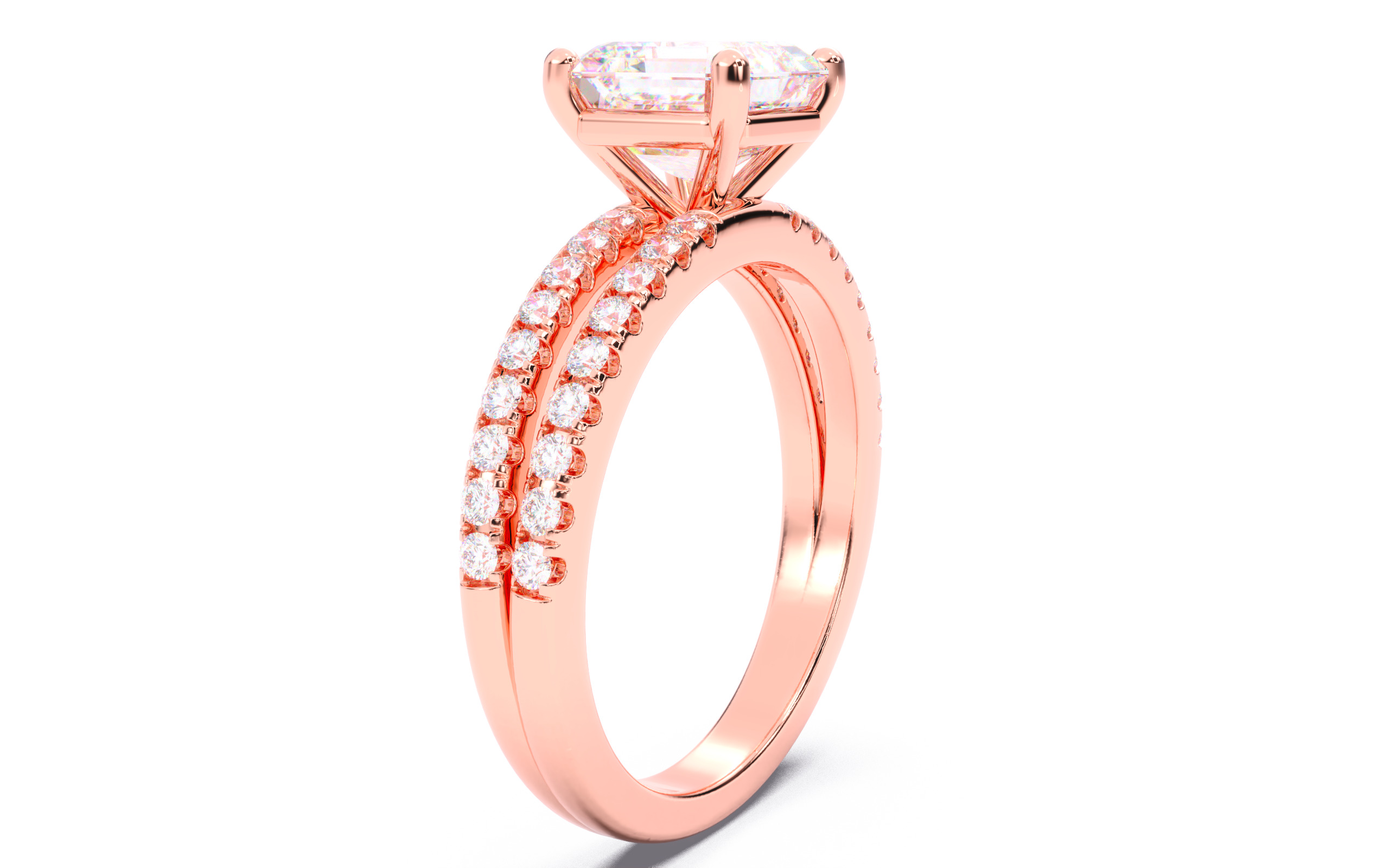 Asscher Diamond Pave Setting Solitaire Ring 3D print model_2