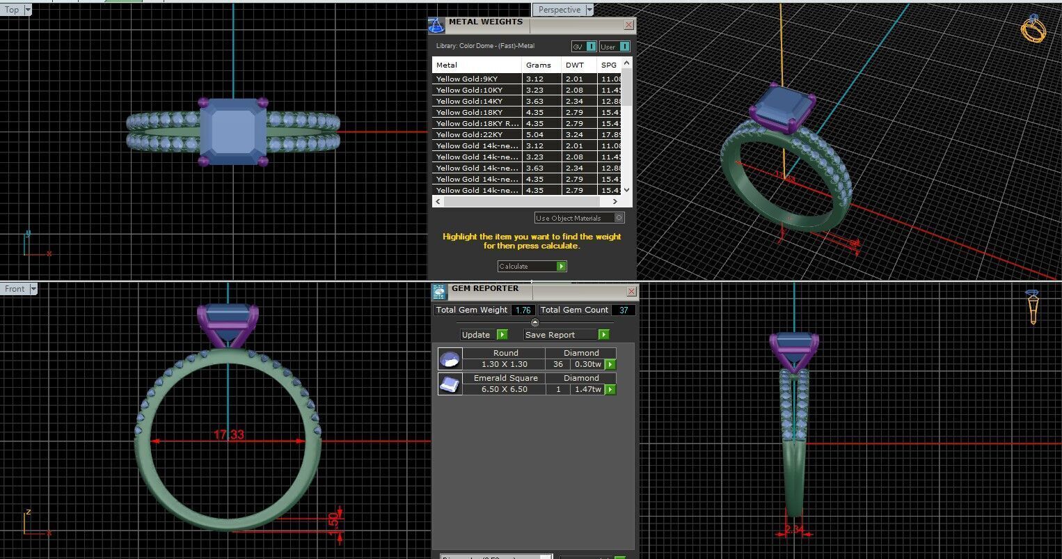 Asscher Diamond Pave Setting Solitaire Ring 3D print model_25
