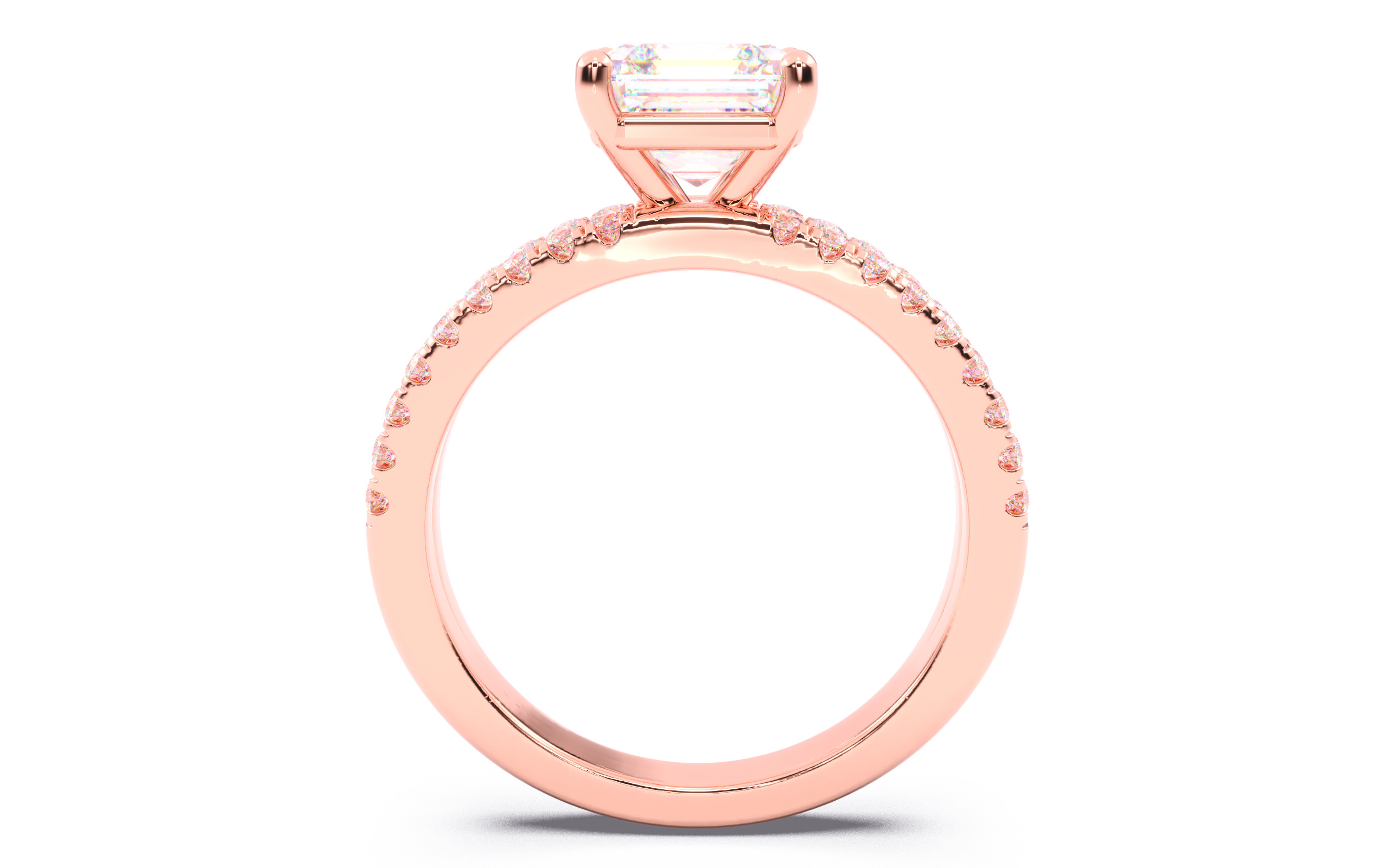 Asscher Diamond Pave Setting Solitaire Ring 3D print model_5