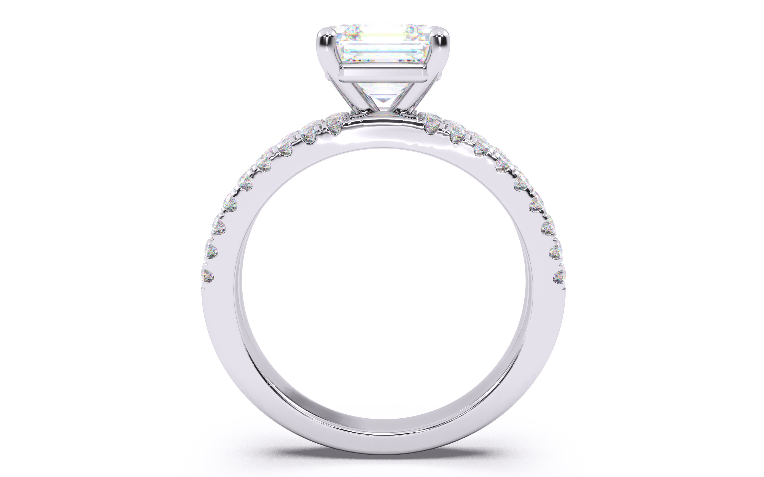 Asscher Diamond Pave Setting Solitaire Ring 3D print model_8