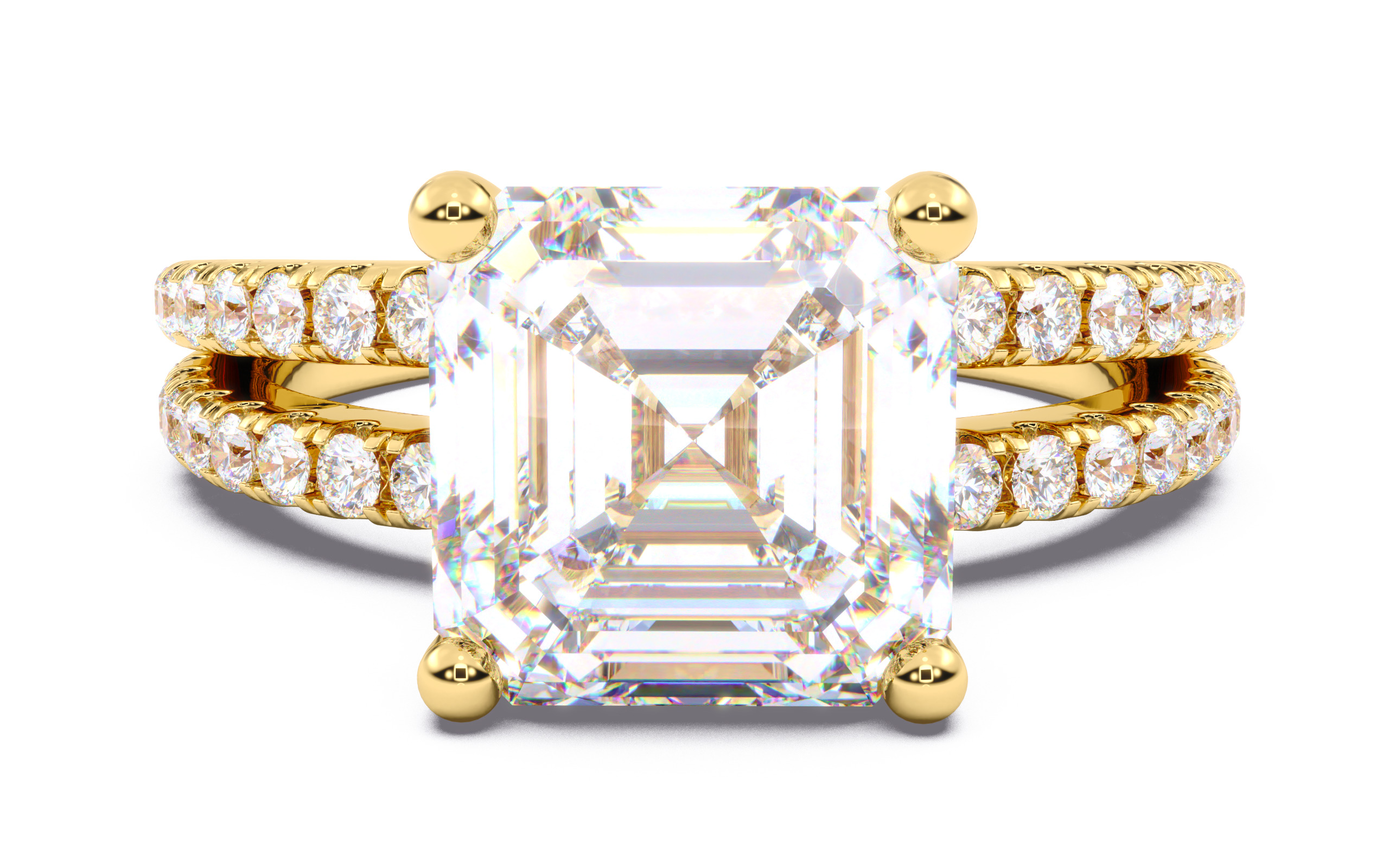 Asscher Diamond Pave Setting Solitaire Ring 3D print model_11