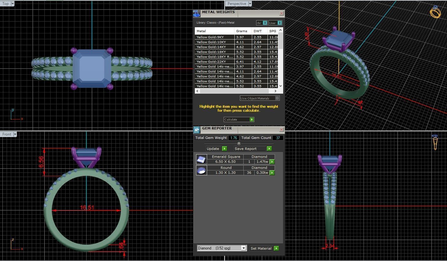 Asscher Diamond Pave Setting Solitaire Ring 3D print model_1