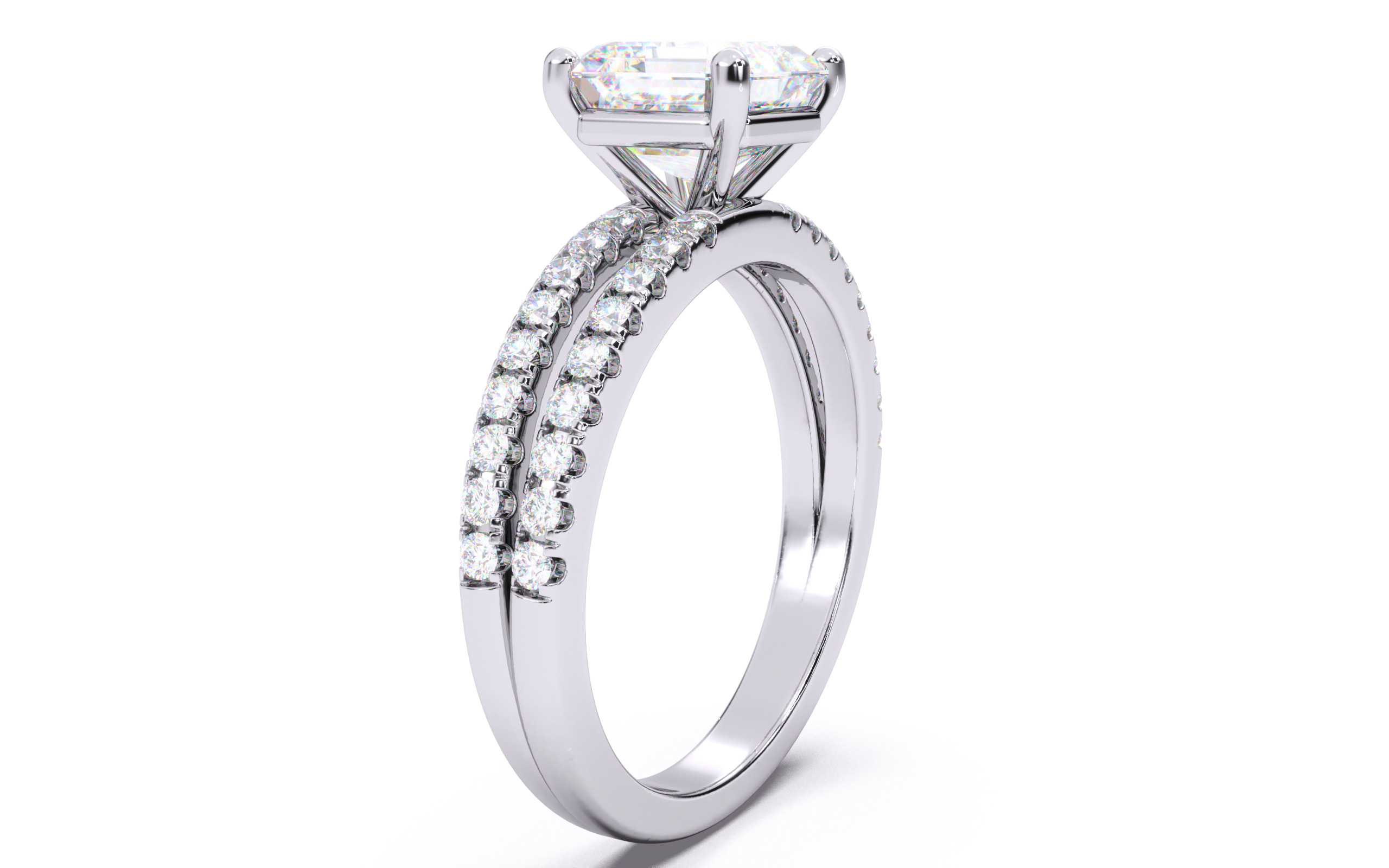 Asscher Diamond Pave Setting Solitaire Ring 3D print model_18