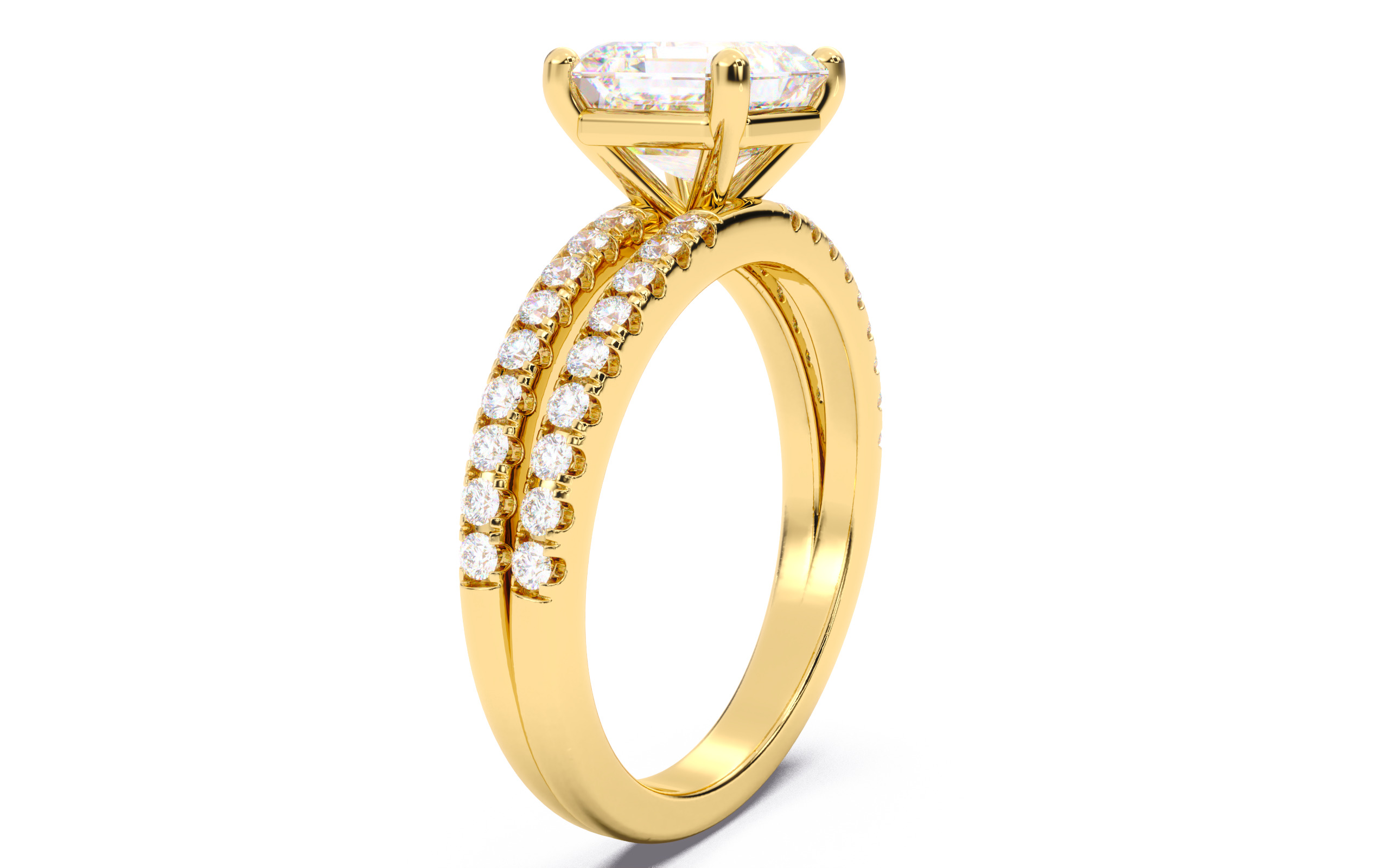 Asscher Diamond Pave Setting Solitaire Ring 3D print model_19
