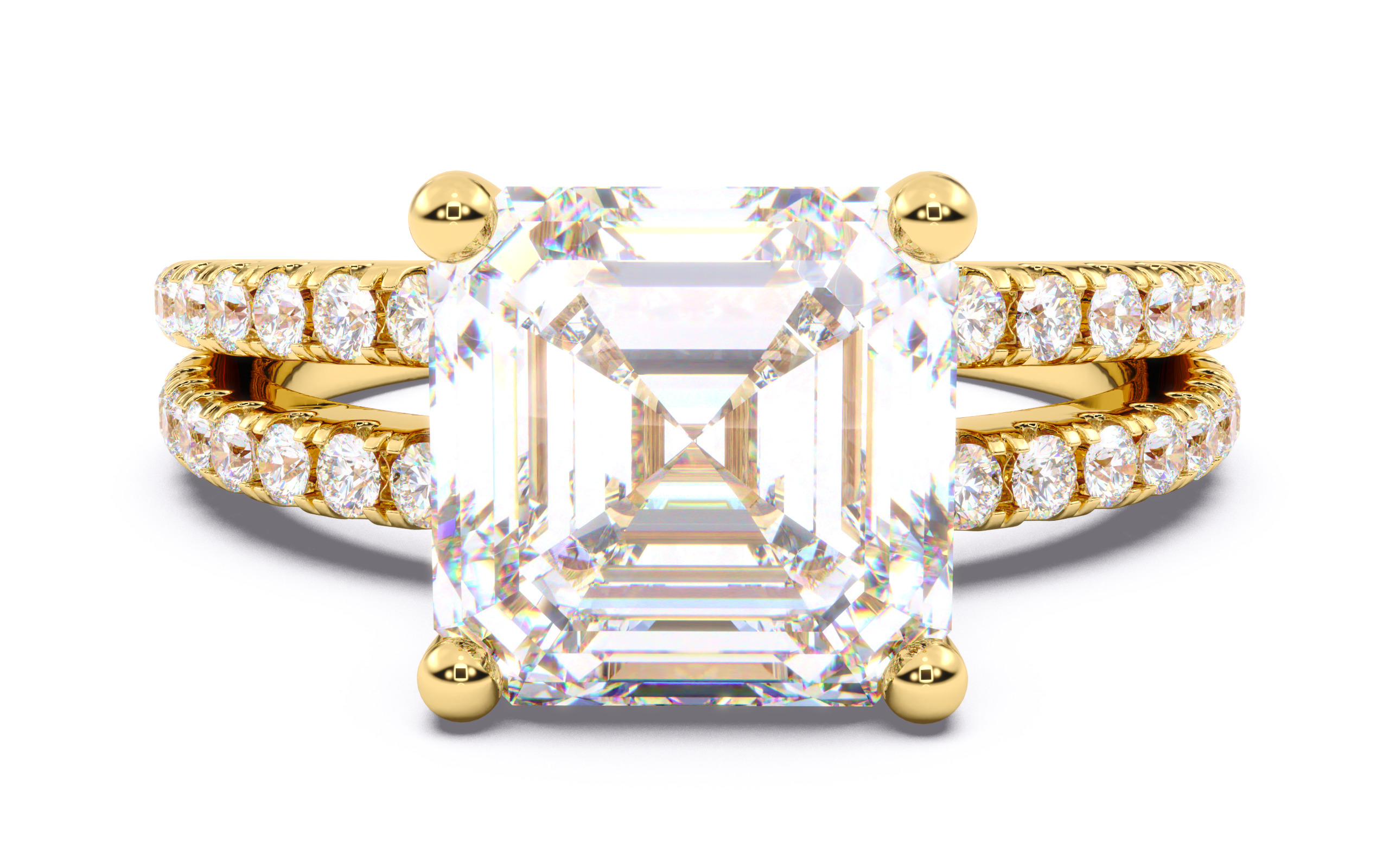 Asscher Diamond Pave Setting Solitaire Ring 3D print model_12