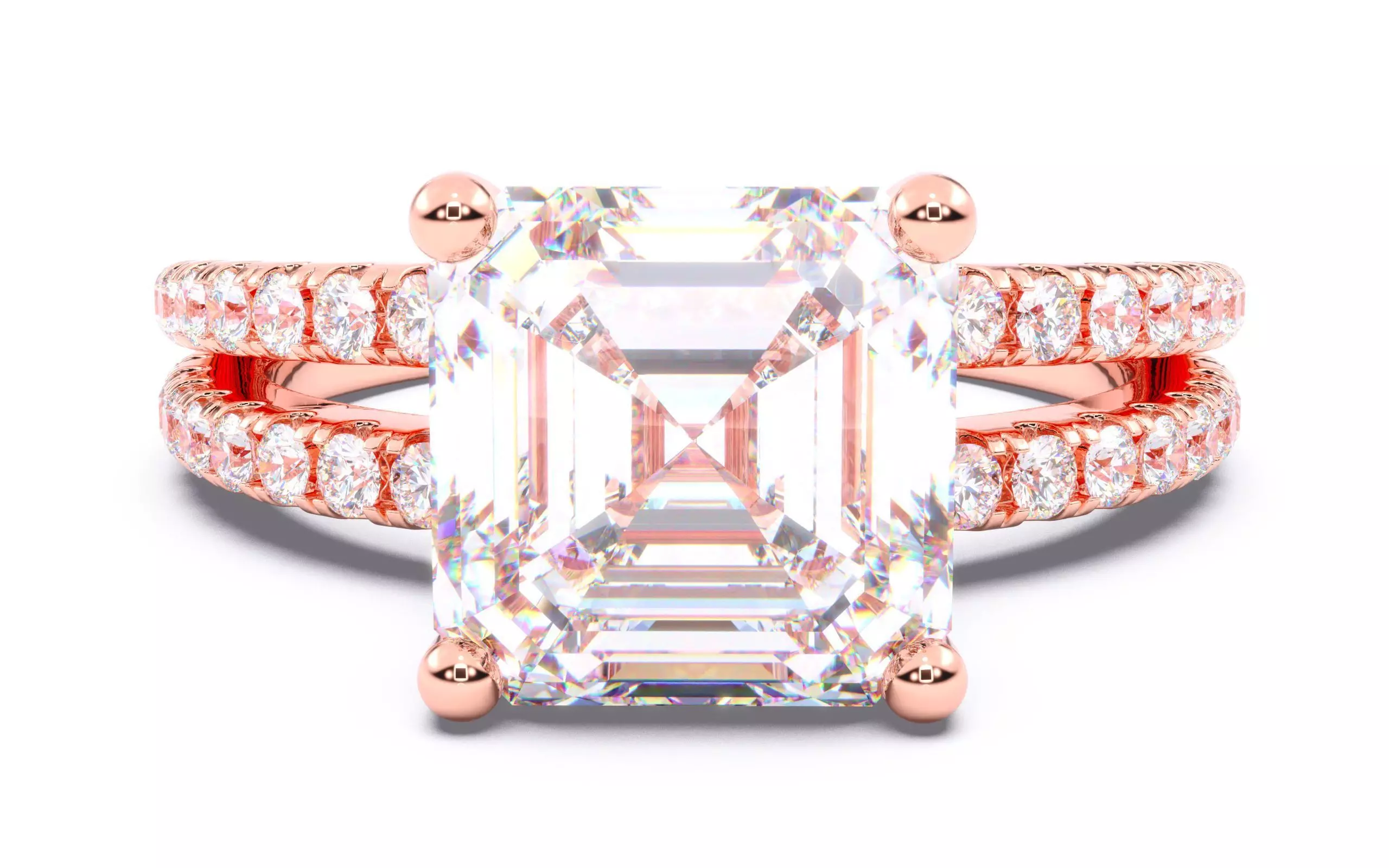 Asscher Diamond Pave Setting Solitaire Ring 3D print model_0