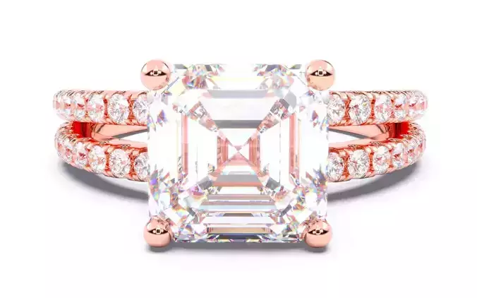 Asscher Diamond Pave Setting Solitaire Ring  3D print model