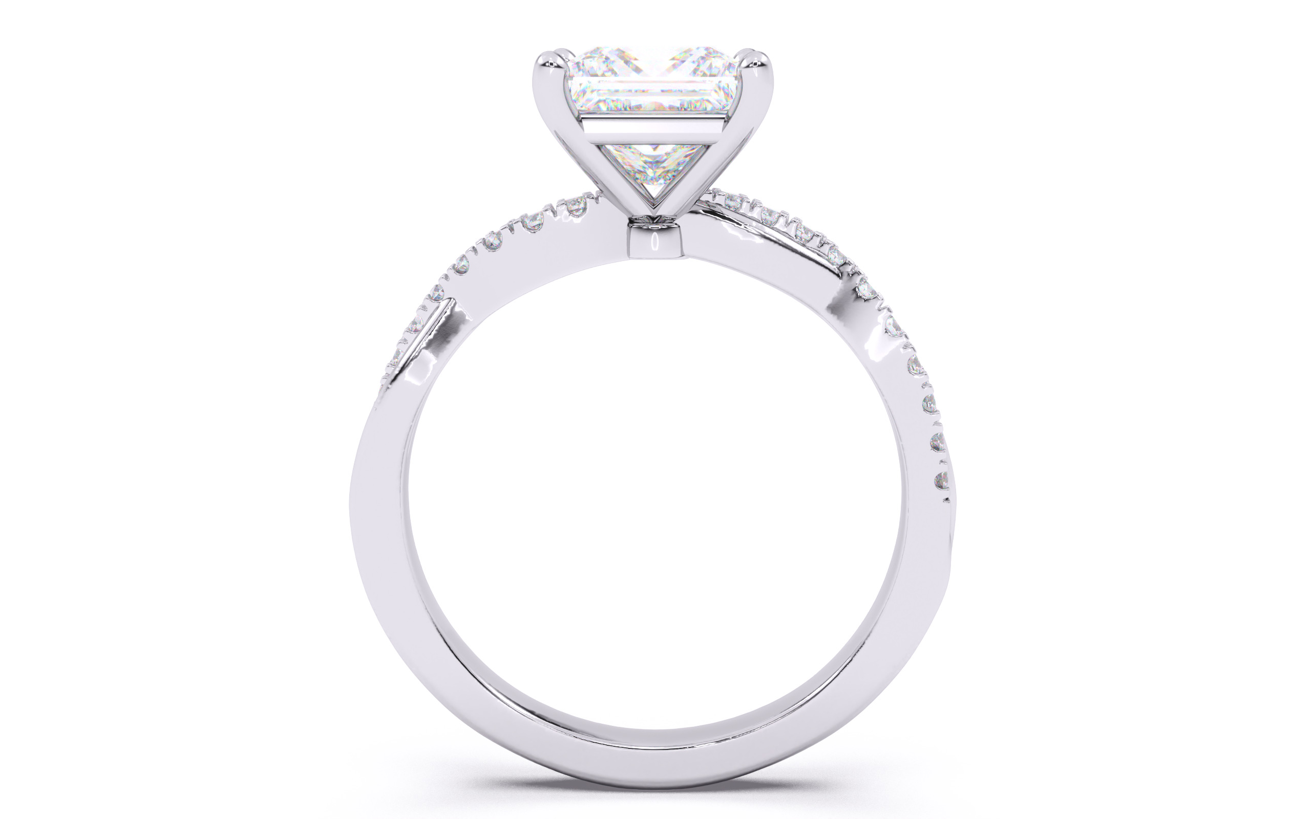 Princess Diamond Pave Setting Solitaire Ring  3D print model_8