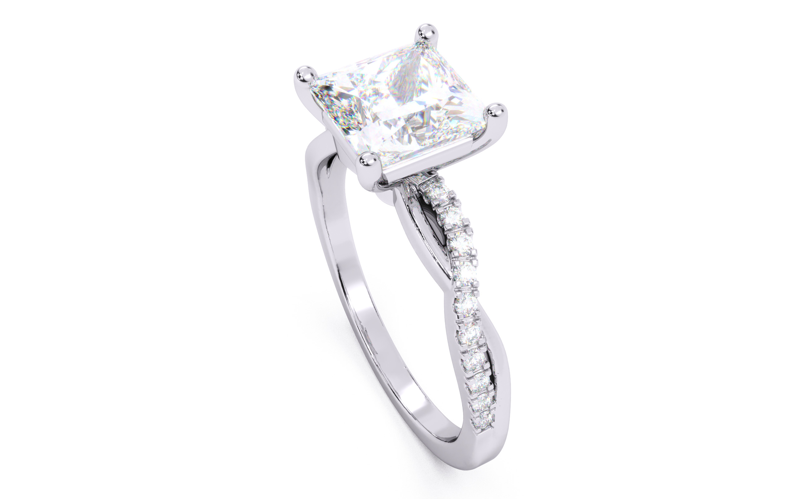 Princess Diamond Pave Setting Solitaire Ring  3D print model_23