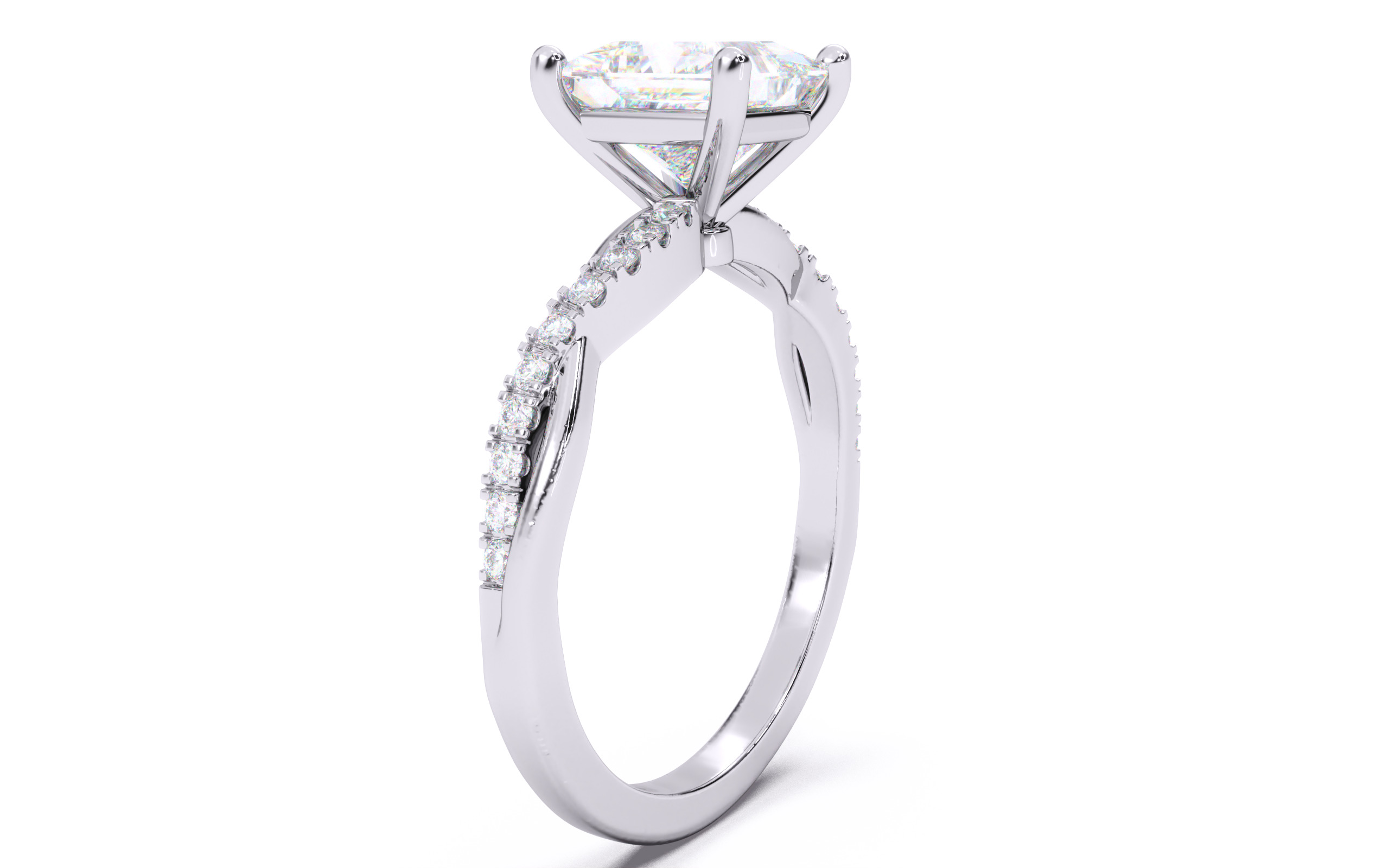Princess Diamond Pave Setting Solitaire Ring  3D print model_18