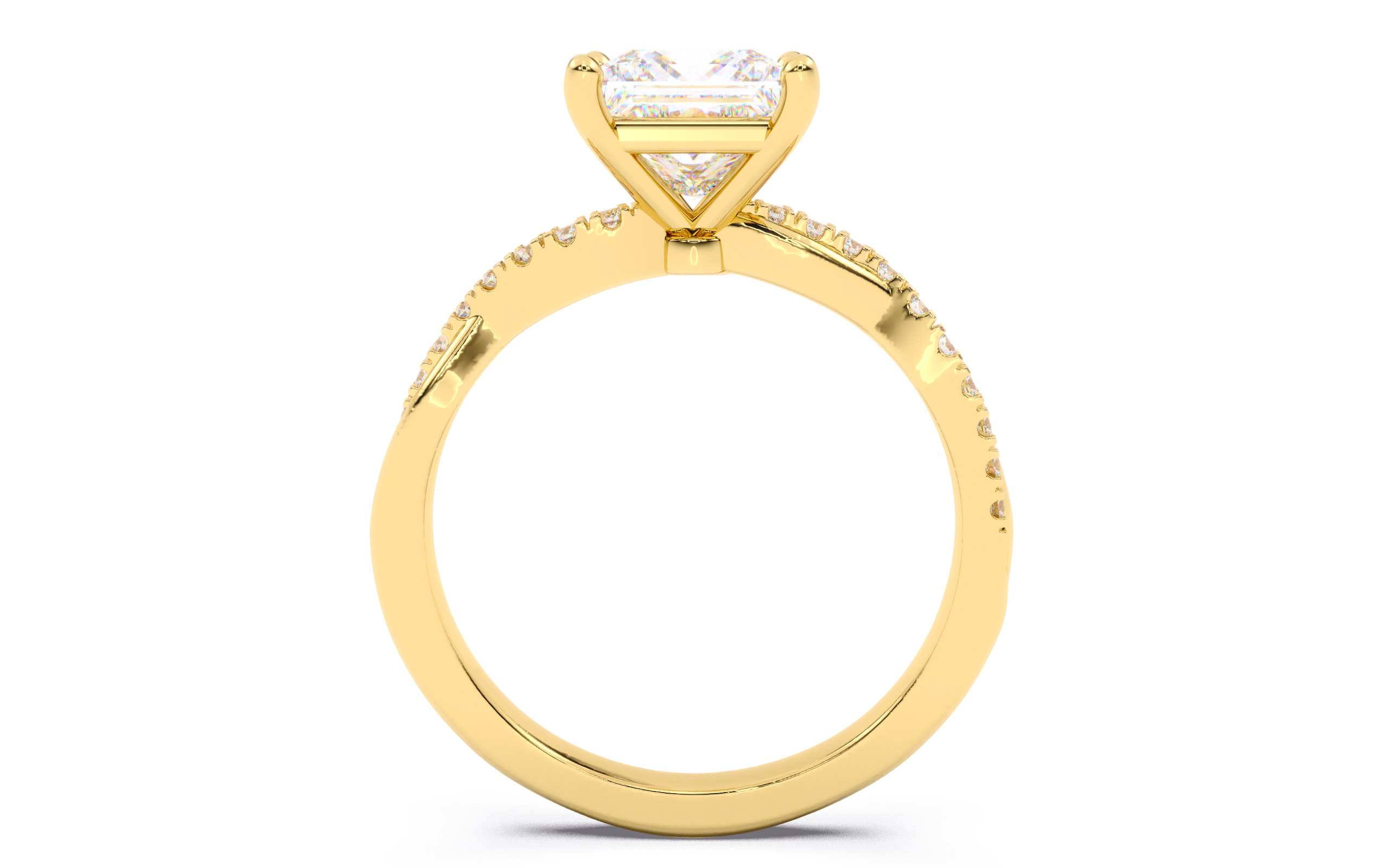 Princess Diamond Pave Setting Solitaire Ring  3D print model_9