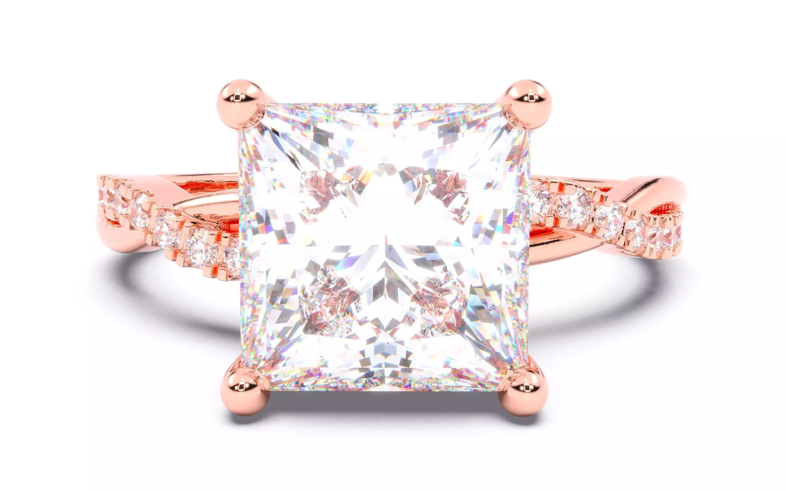 Princess Diamond Pave Setting Solitaire Ring  3D print model_0