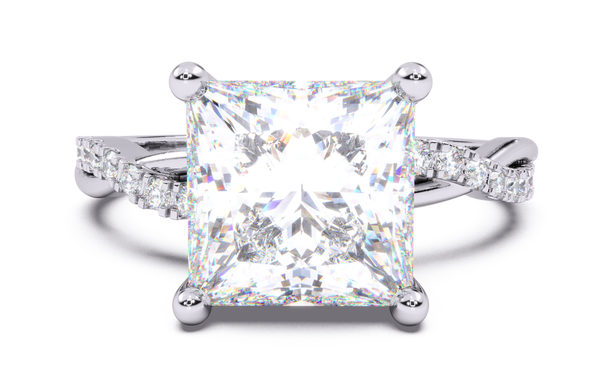 Princess Diamond Pave Setting Solitaire Ring  3D print model_14