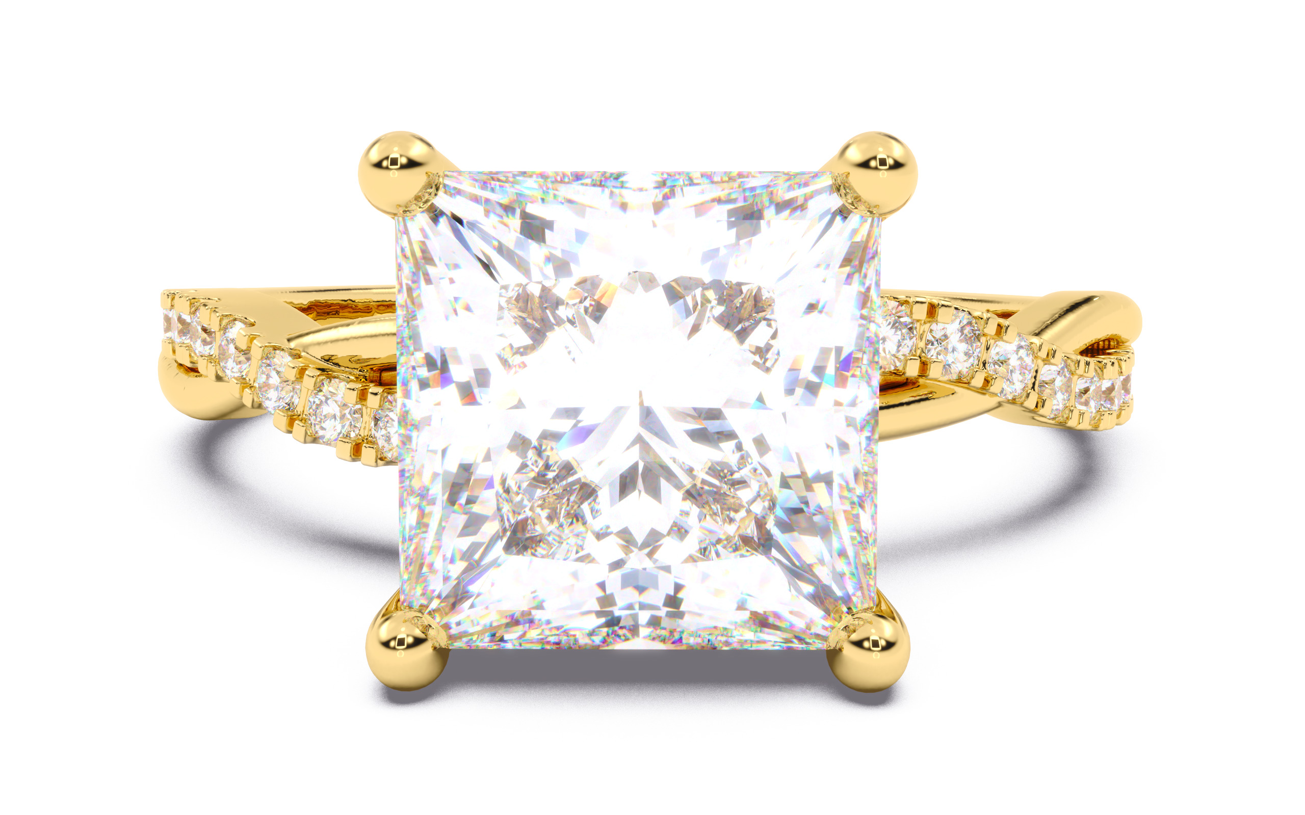 Princess Diamond Pave Setting Solitaire Ring  3D print model_11