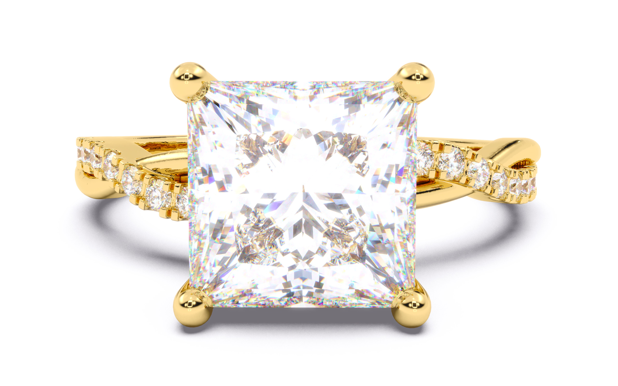 Princess Diamond Pave Setting Solitaire Ring  3D print model_12