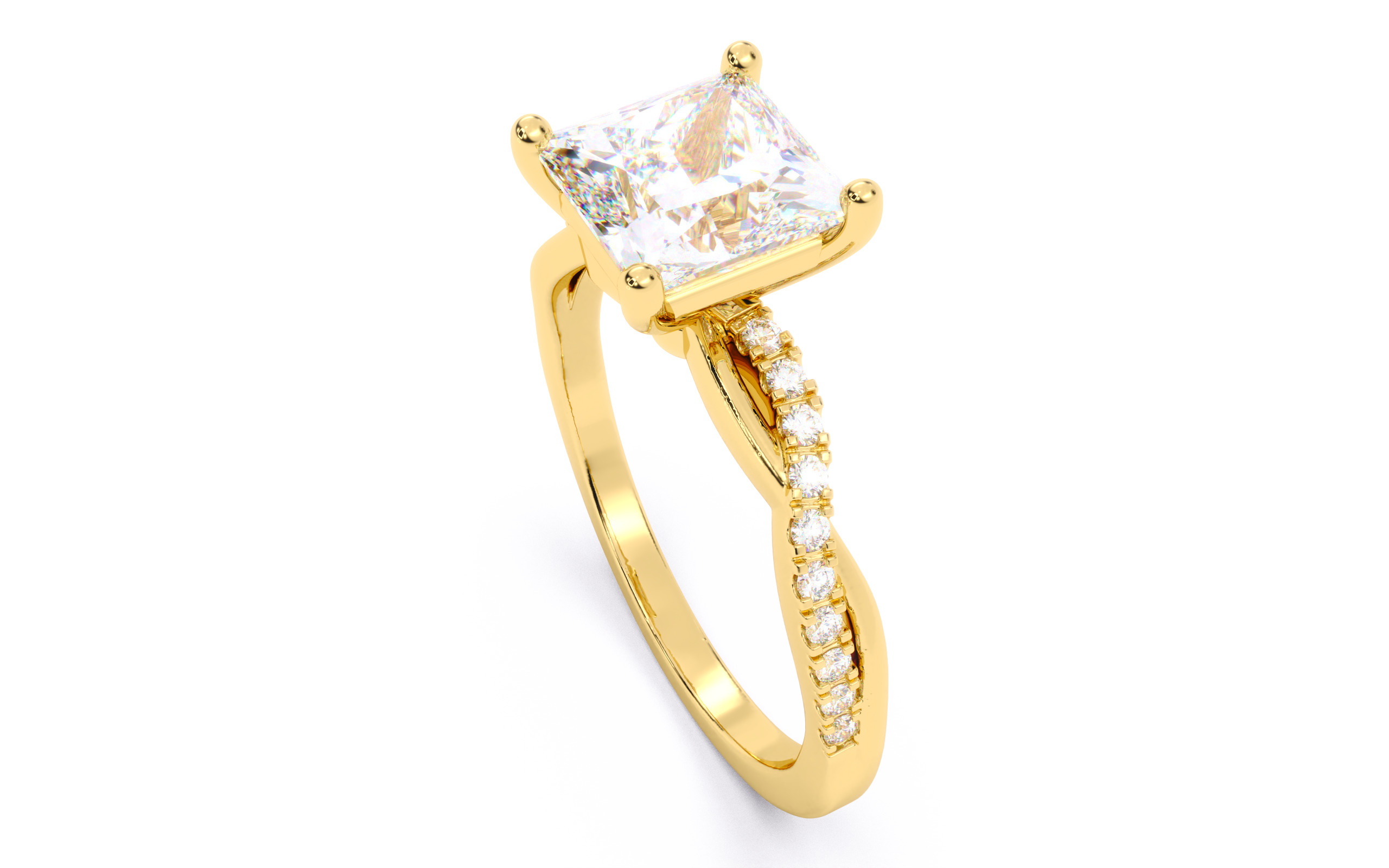 Princess Diamond Pave Setting Solitaire Ring  3D print model_22