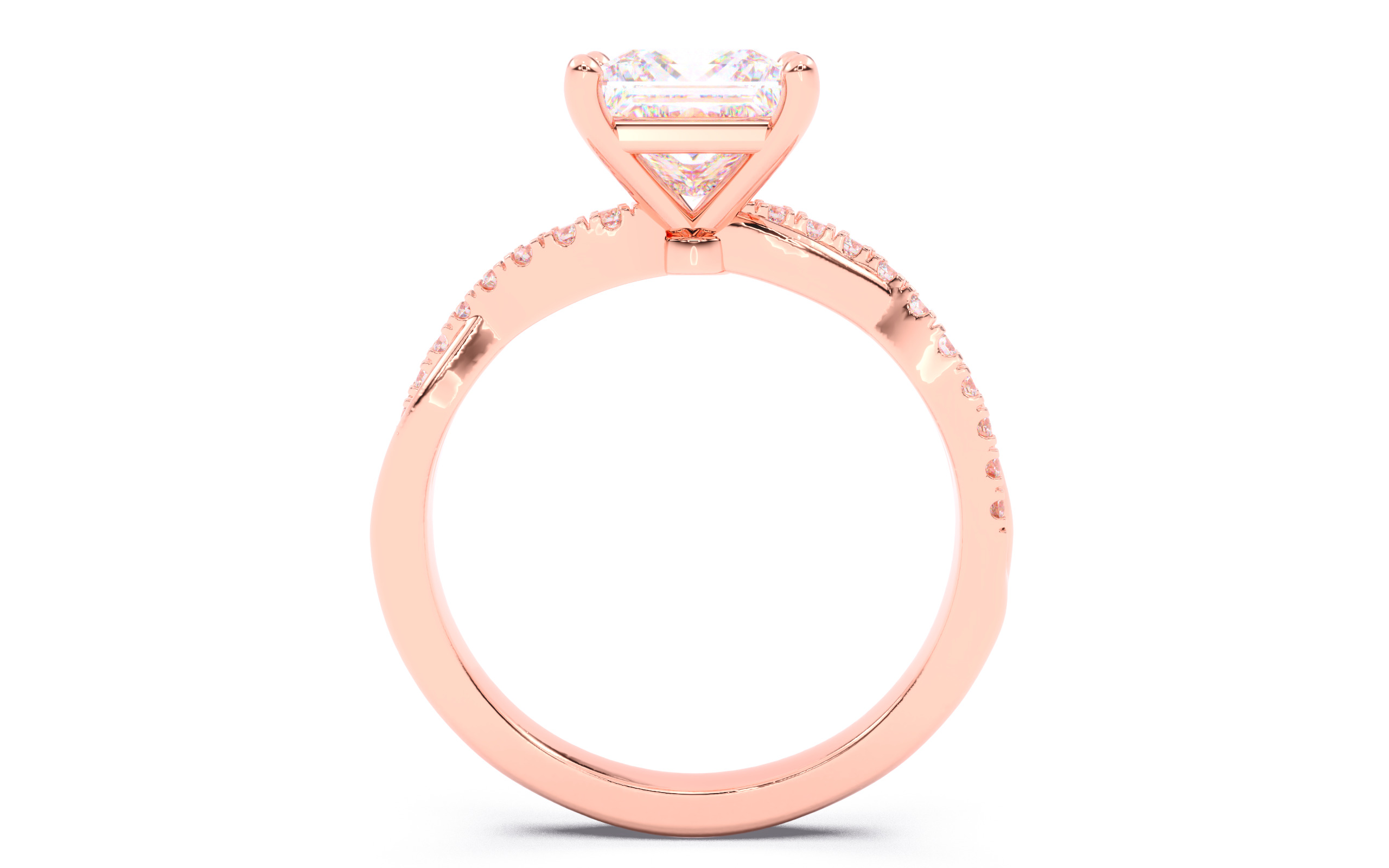 Princess Diamond Pave Setting Solitaire Ring  3D print model_5