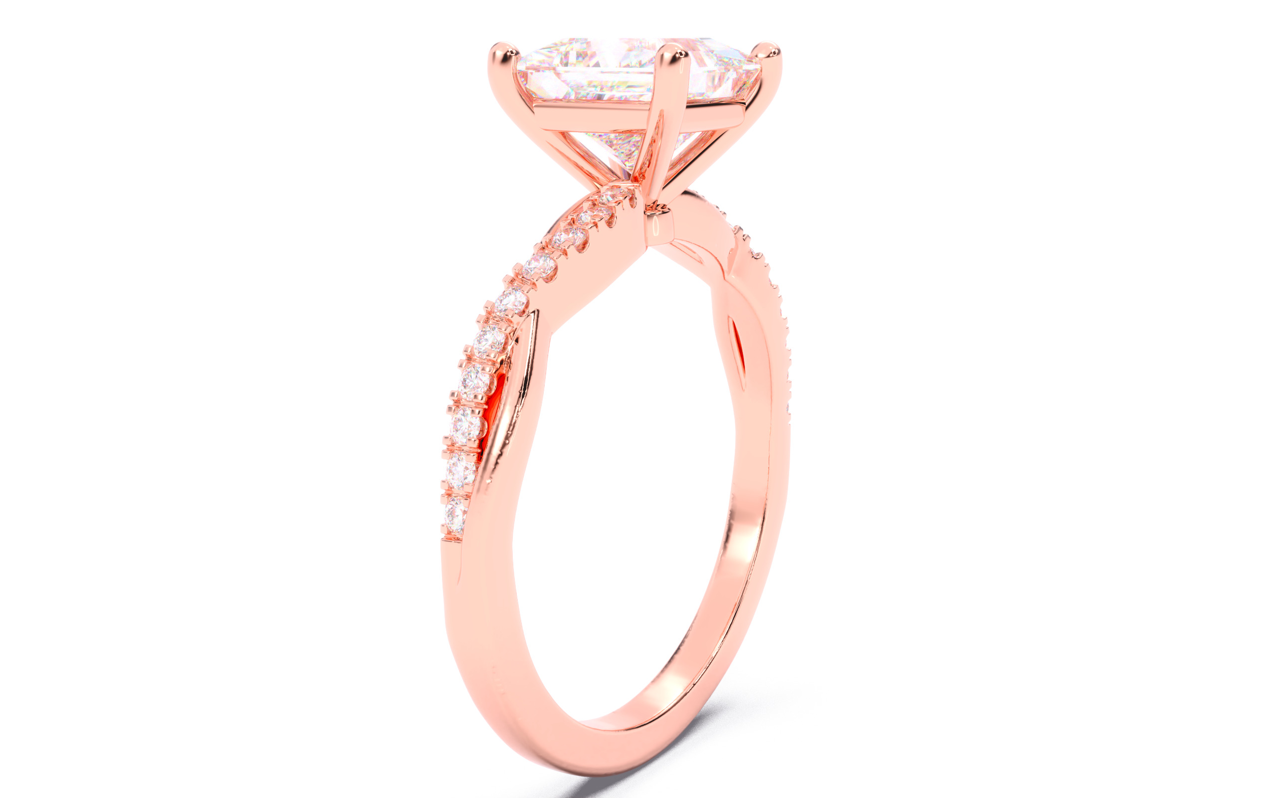 Princess Diamond Pave Setting Solitaire Ring  3D print model_2