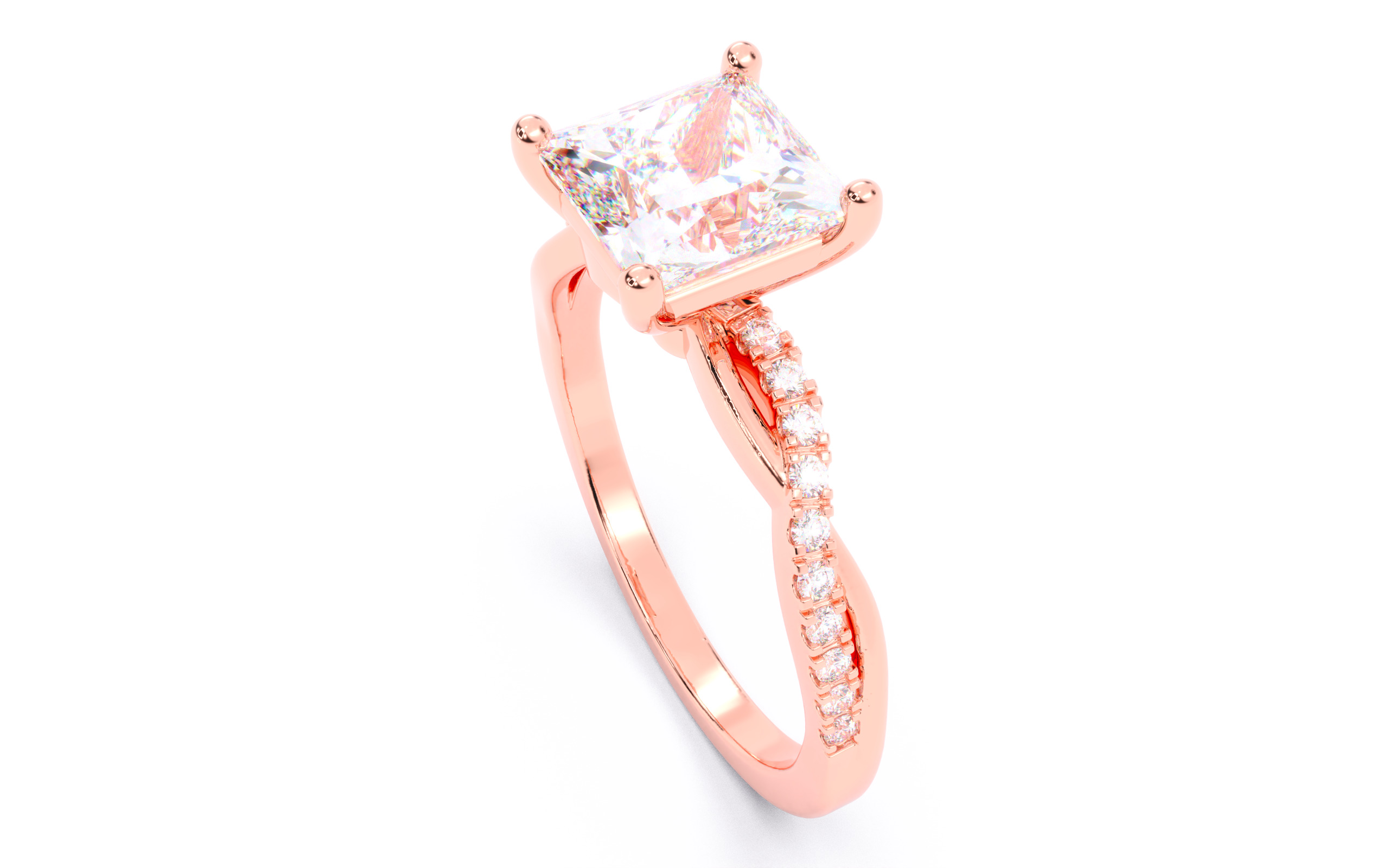 Princess Diamond Pave Setting Solitaire Ring  3D print model_4