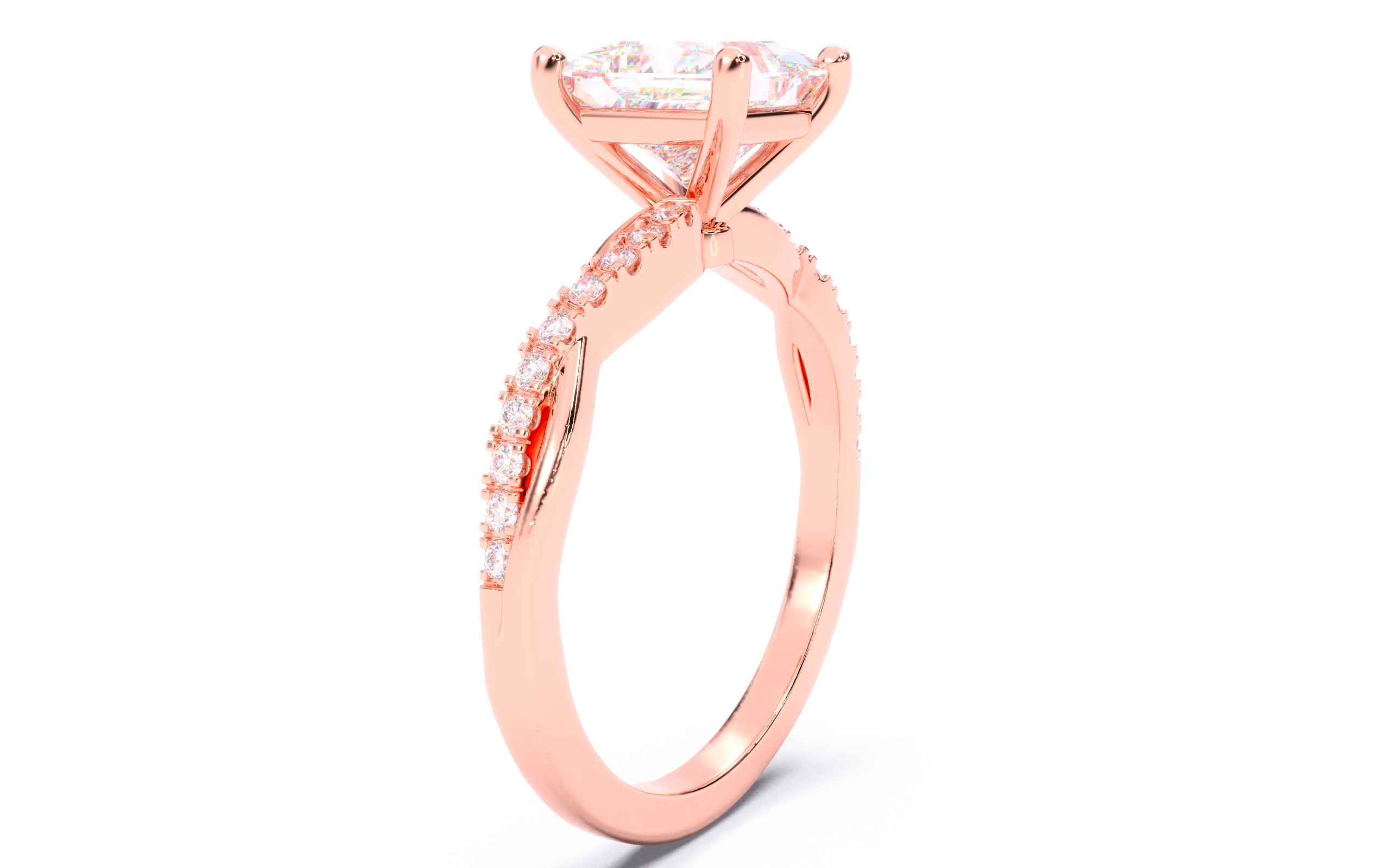 Princess Diamond Pave Setting Solitaire Ring  3D print model_17