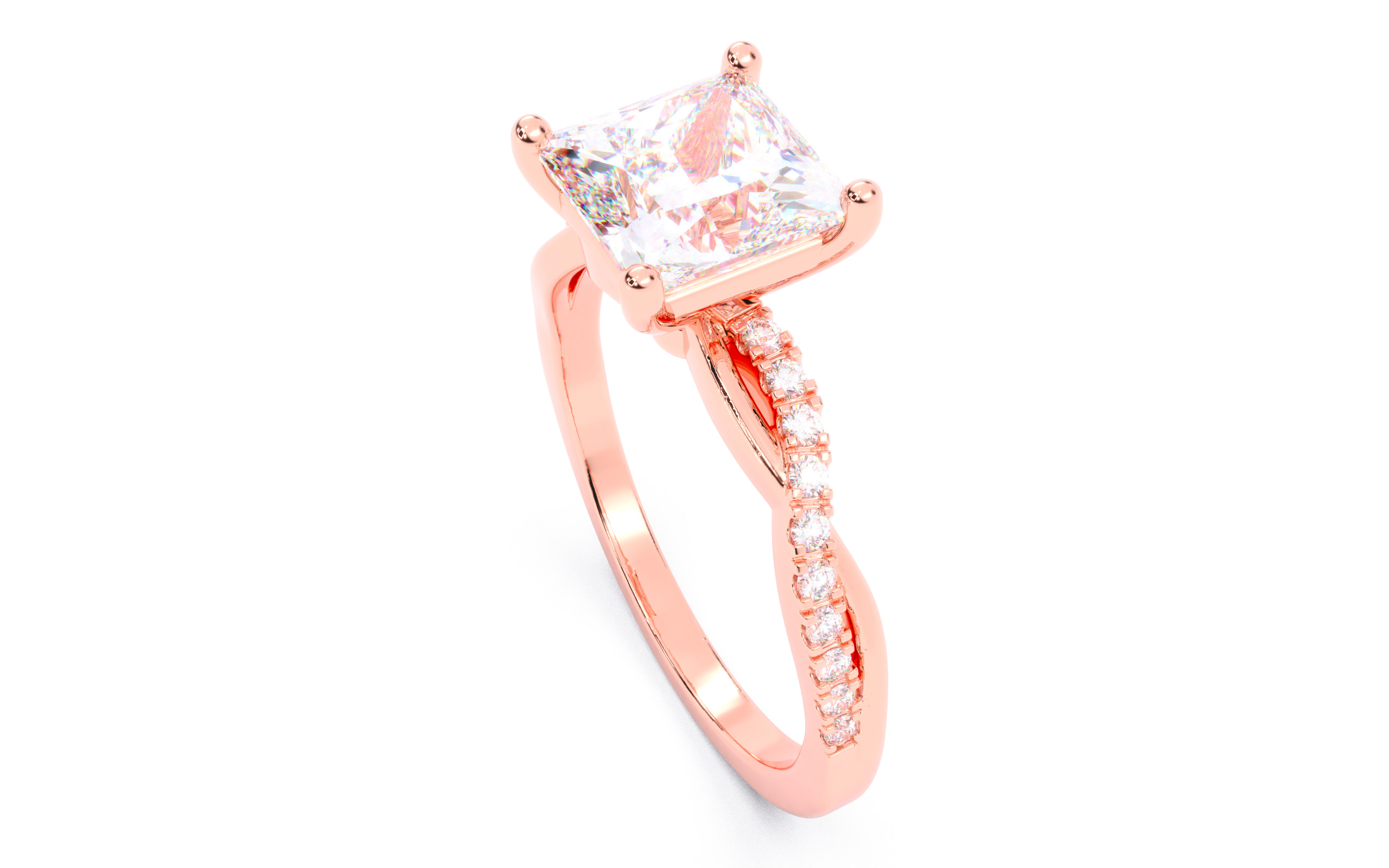 Princess Diamond Pave Setting Solitaire Ring  3D print model_3