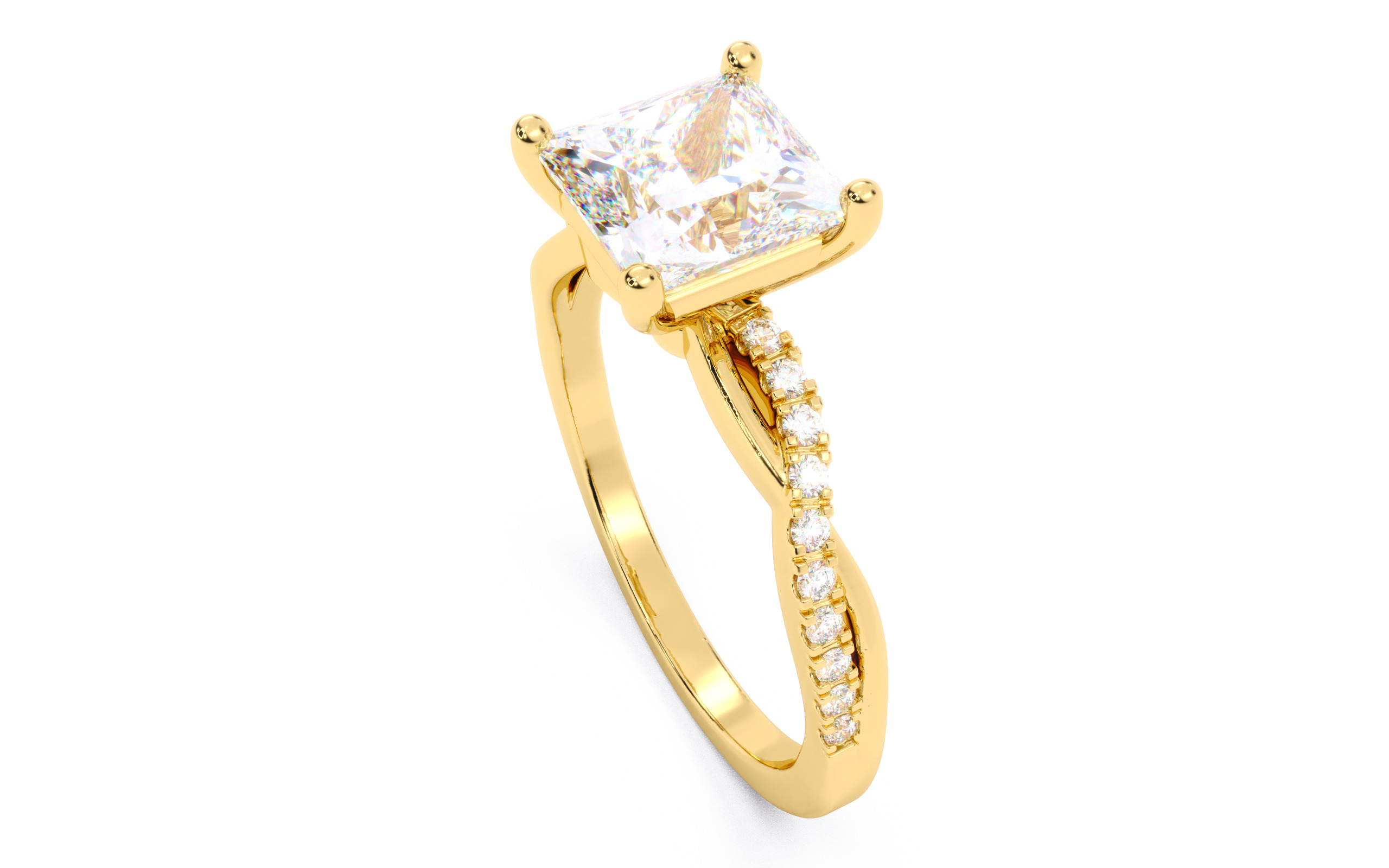 Princess Diamond Pave Setting Solitaire Ring  3D print model_21