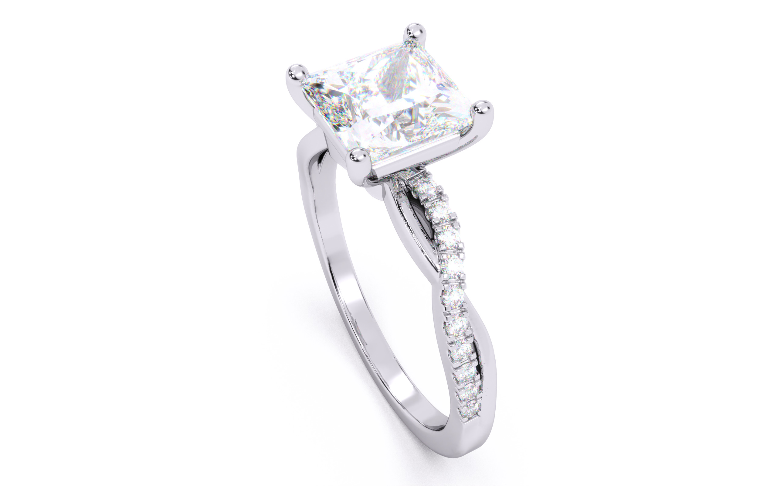 Princess Diamond Pave Setting Solitaire Ring  3D print model_24