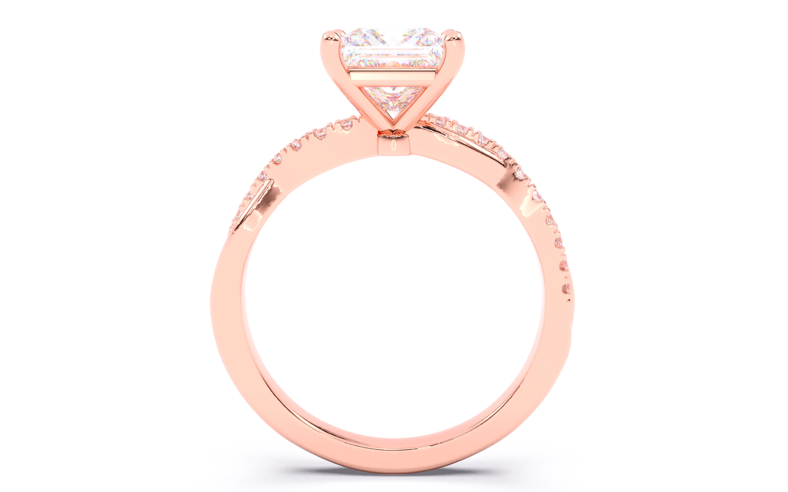 Princess Diamond Pave Setting Solitaire Ring  3D print model_6
