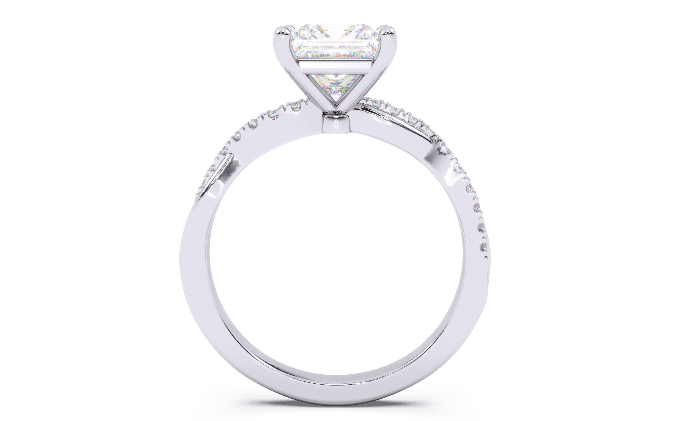 Princess Diamond Pave Setting Solitaire Ring  3D print model_7