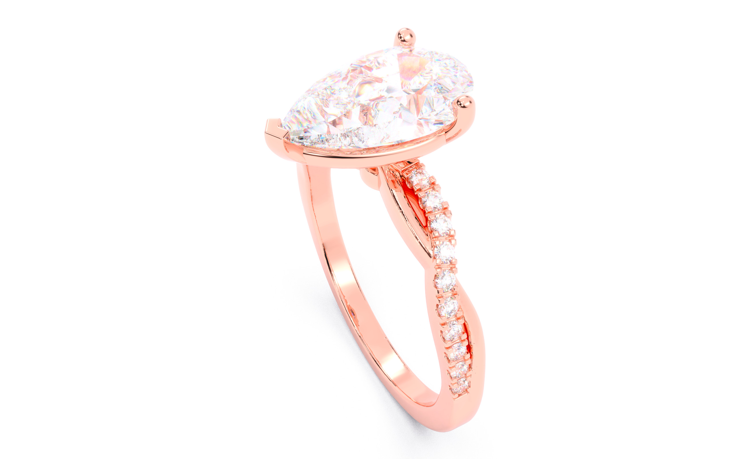 Pear Diamond Pave Setting Solitaire Ring 3D print model_3