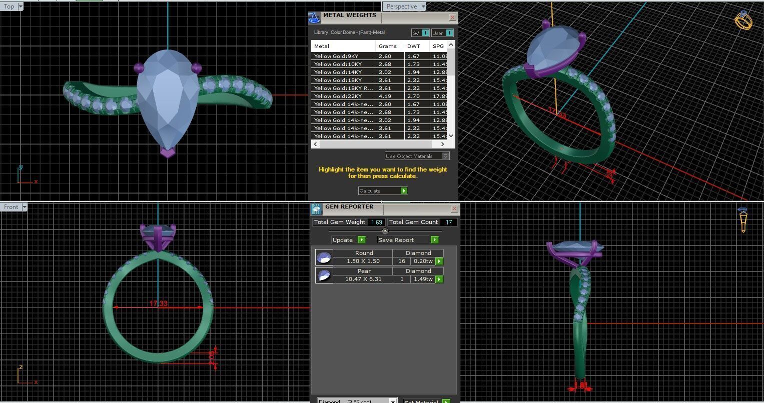 Pear Diamond Pave Setting Solitaire Ring 3D print model_25