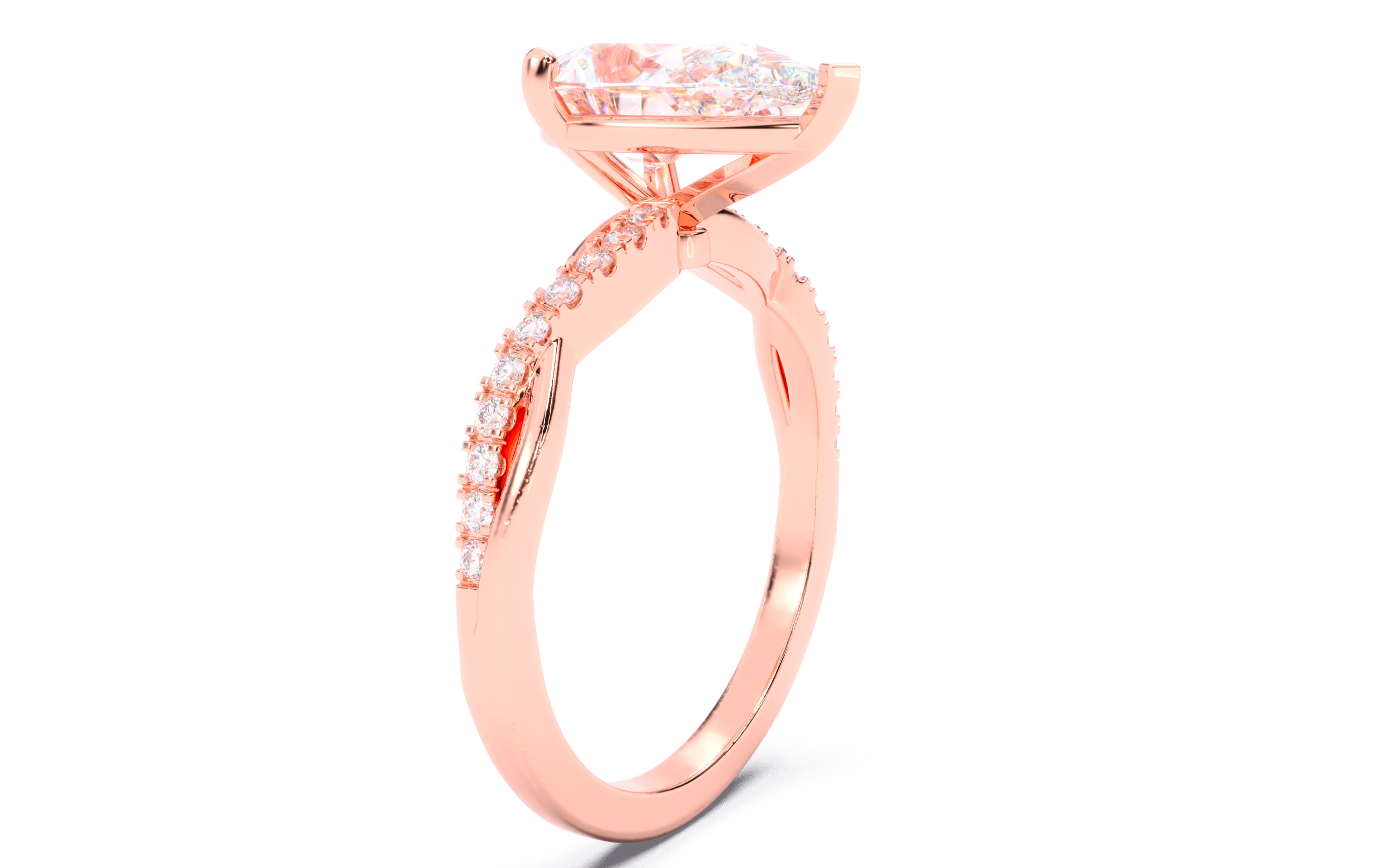Pear Diamond Pave Setting Solitaire Ring 3D print model_2