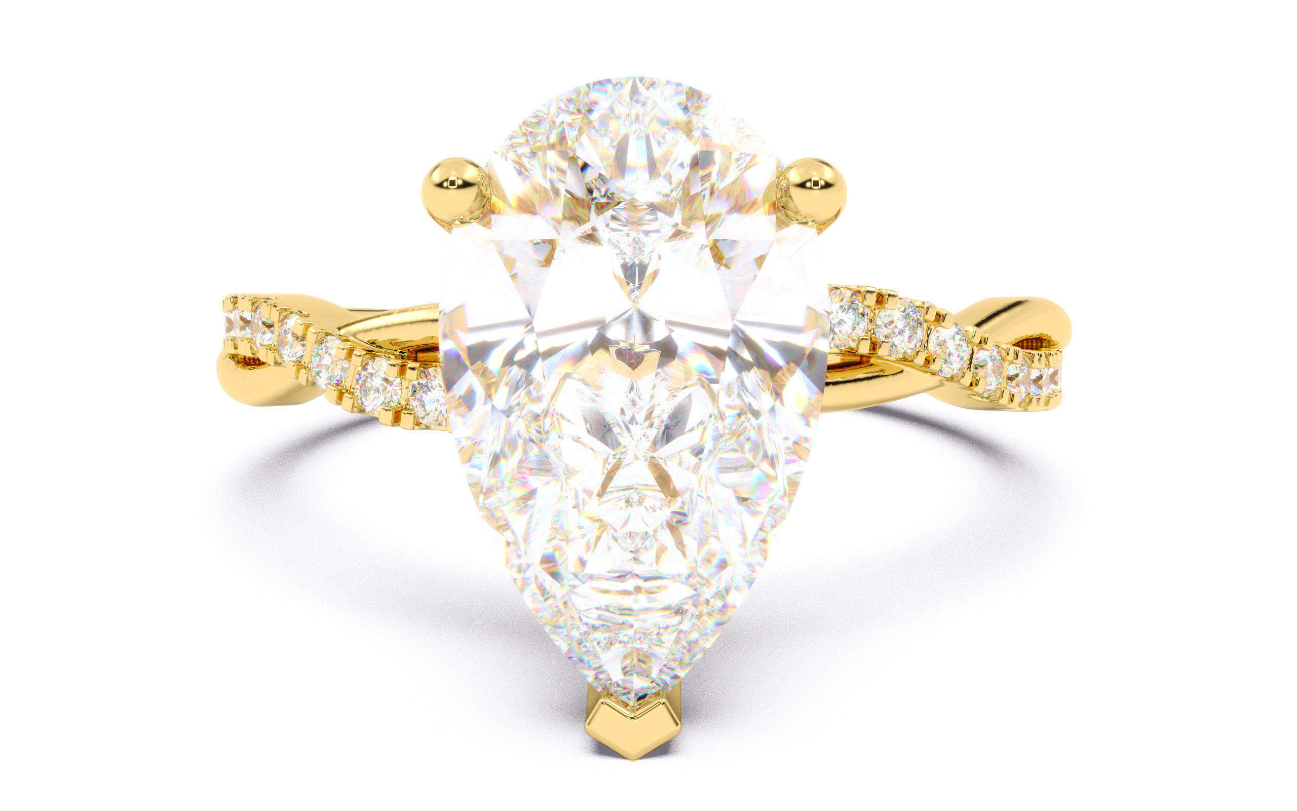 Pear Diamond Pave Setting Solitaire Ring 3D print model_11