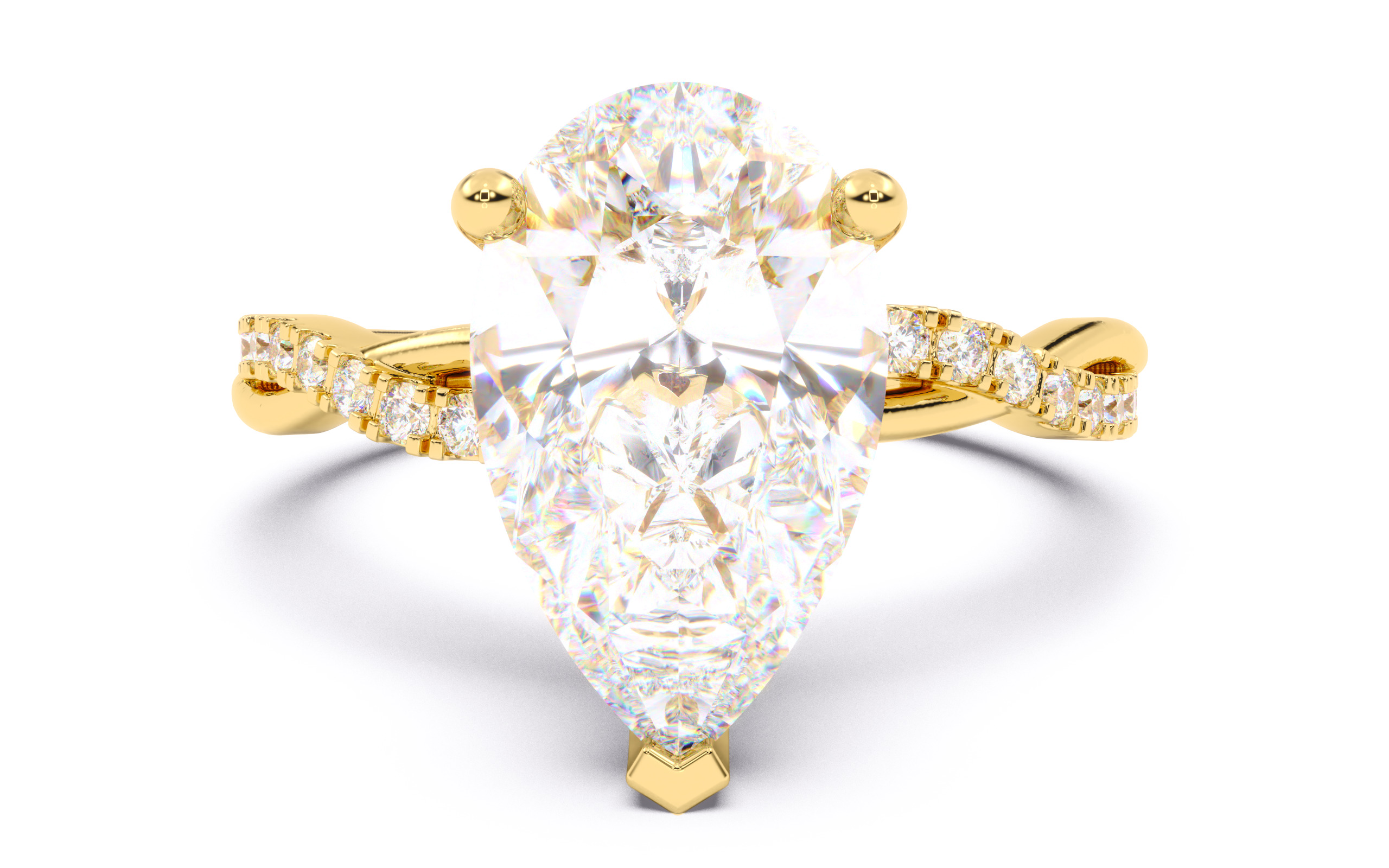 Pear Diamond Pave Setting Solitaire Ring 3D print model_12