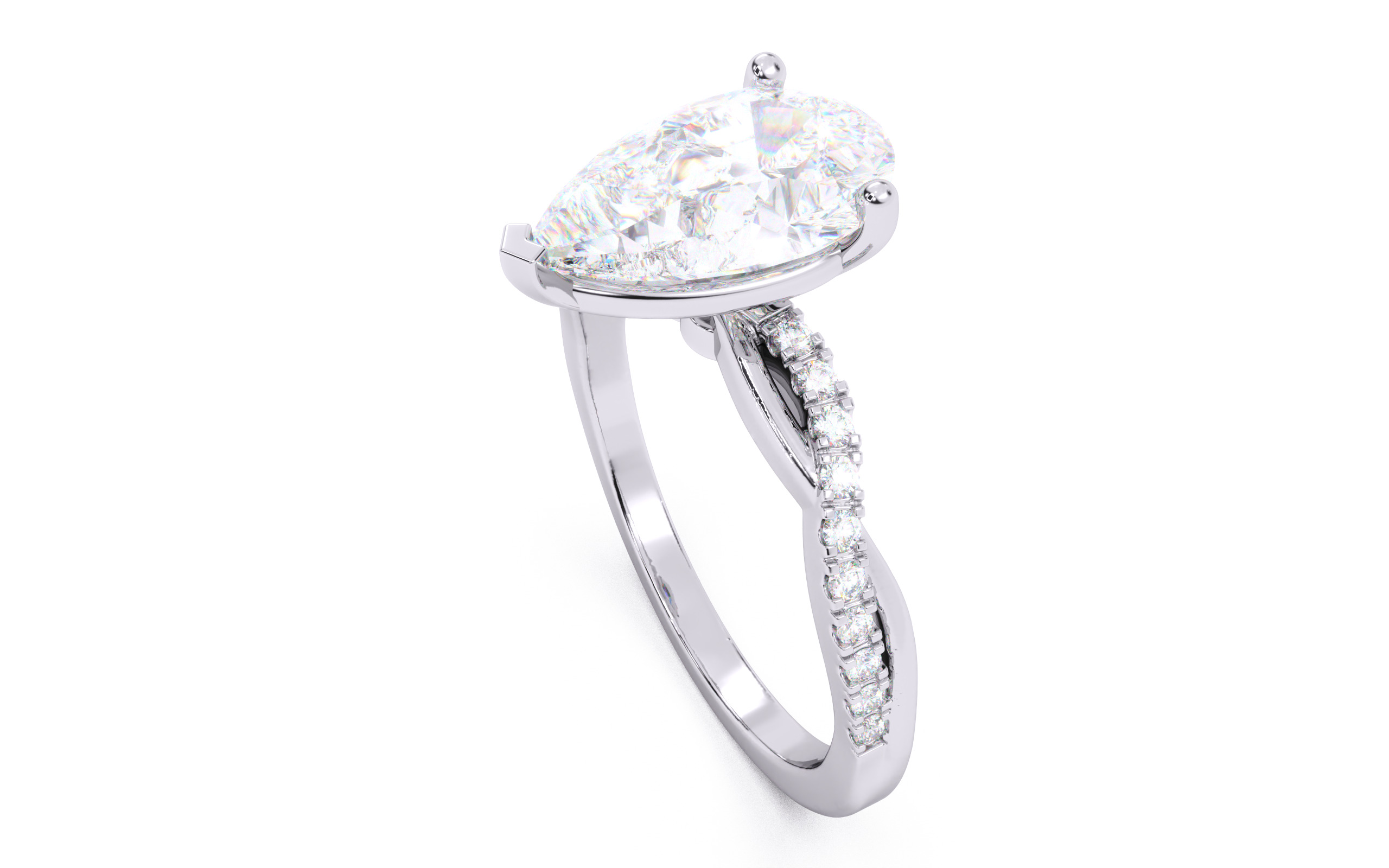 Pear Diamond Pave Setting Solitaire Ring 3D print model_23