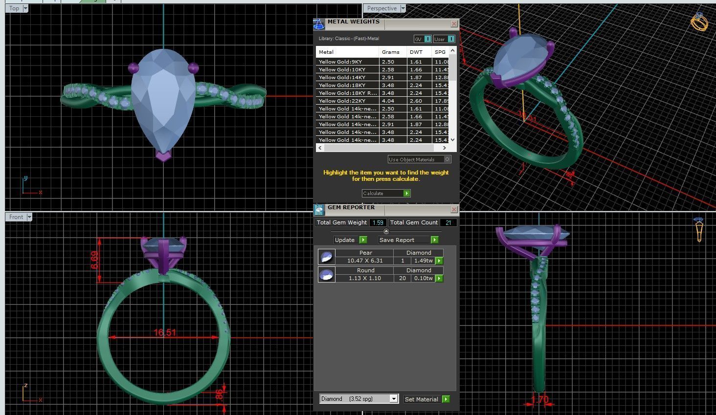 Pear Diamond Pave Setting Solitaire Ring 3D print model_1