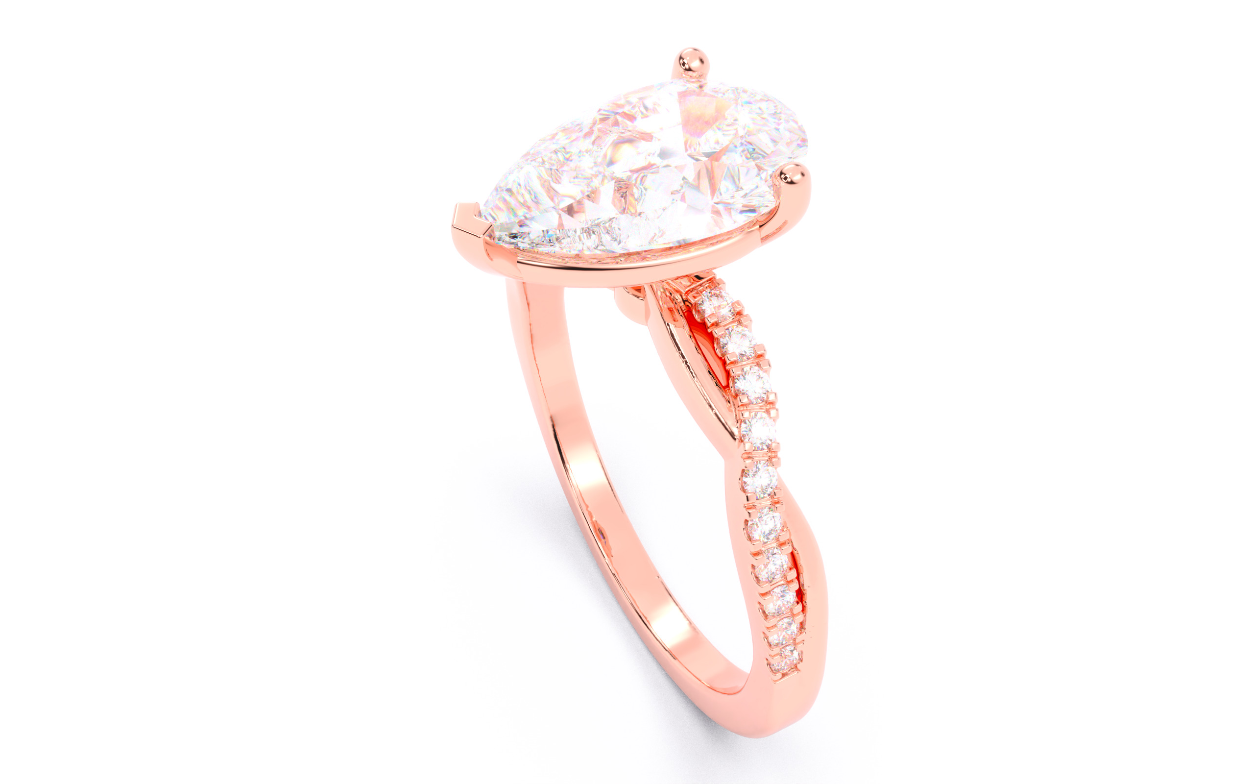 Pear Diamond Pave Setting Solitaire Ring 3D print model_4