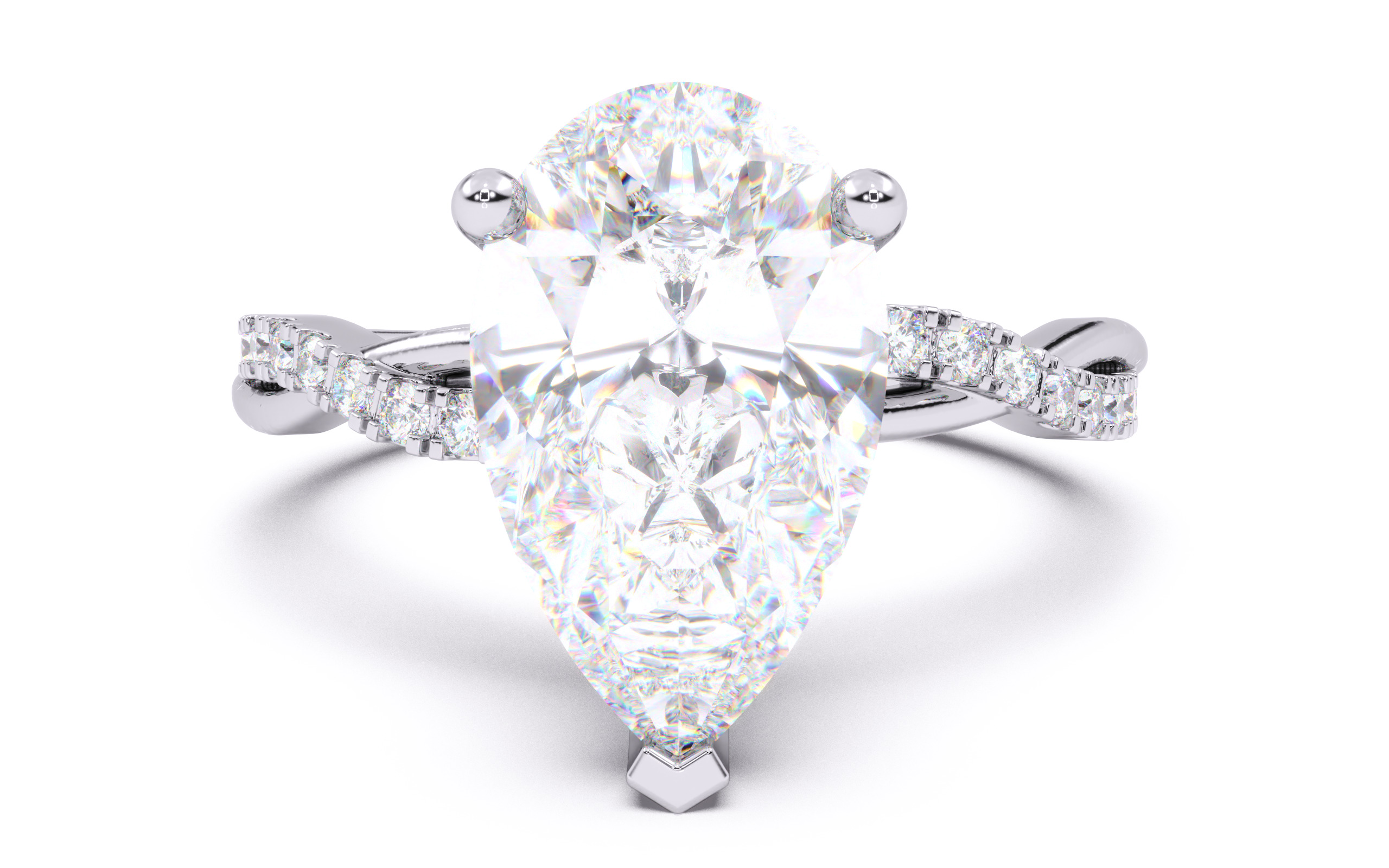 Pear Diamond Pave Setting Solitaire Ring 3D print model_15