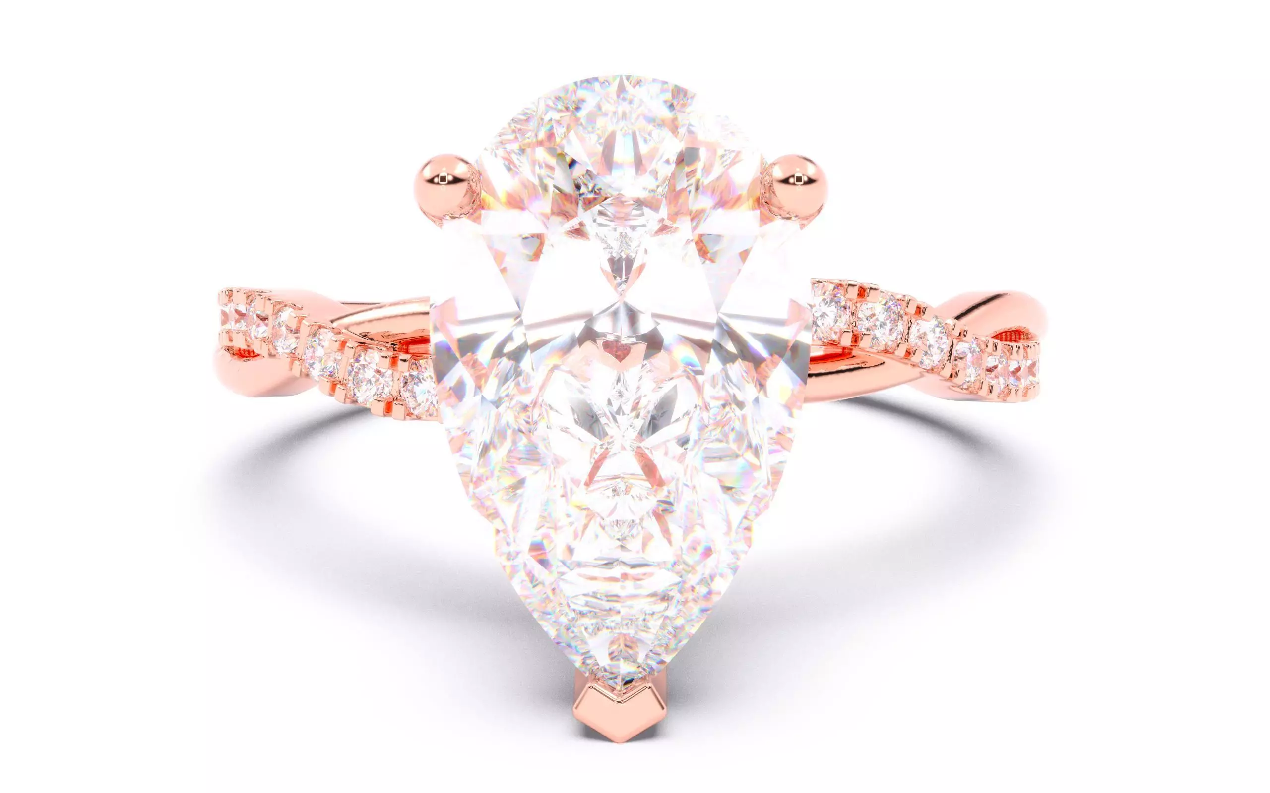 Pear Diamond Pave Setting Solitaire Ring 3D print model_0