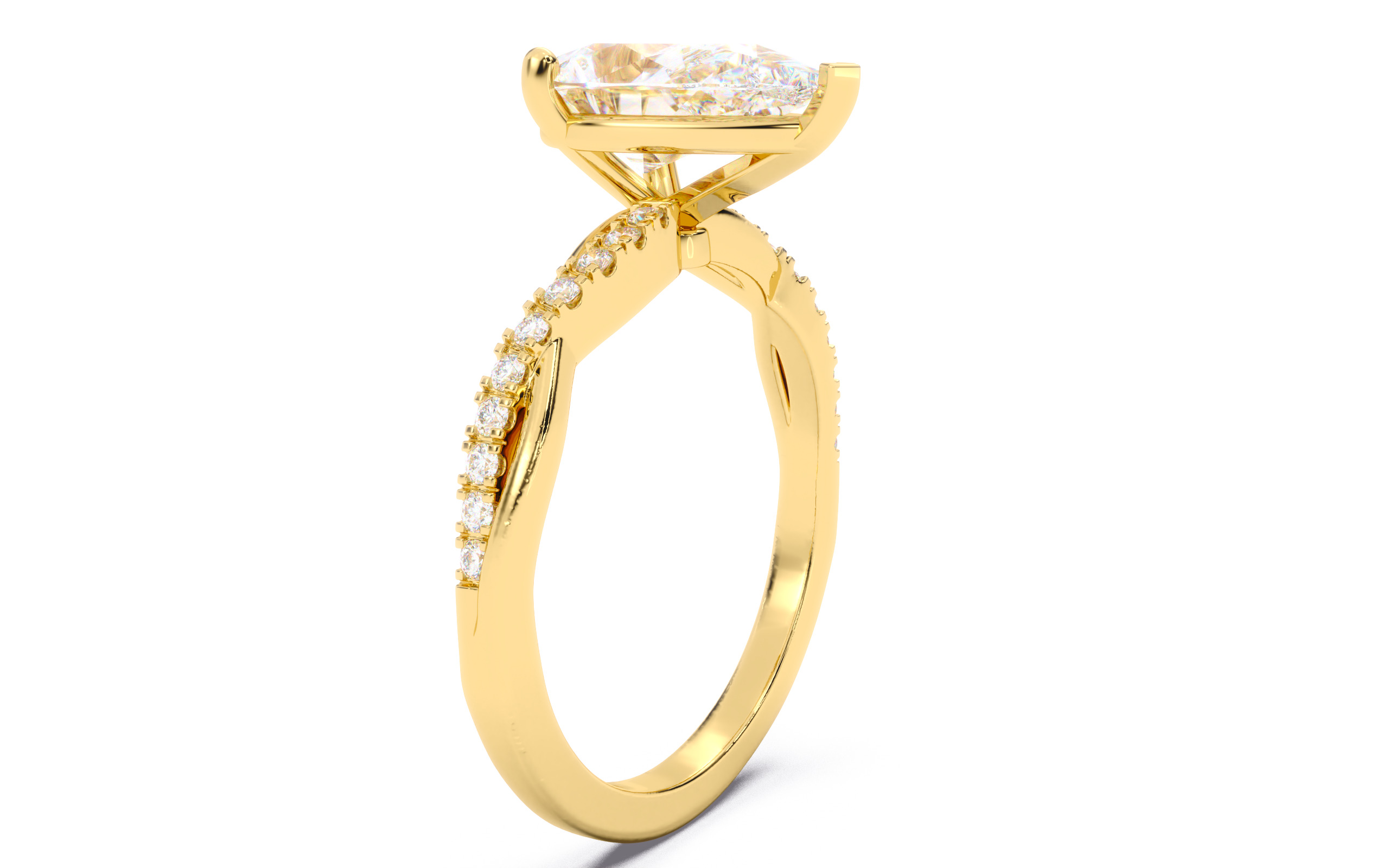 Pear Diamond Pave Setting Solitaire Ring 3D print model_19