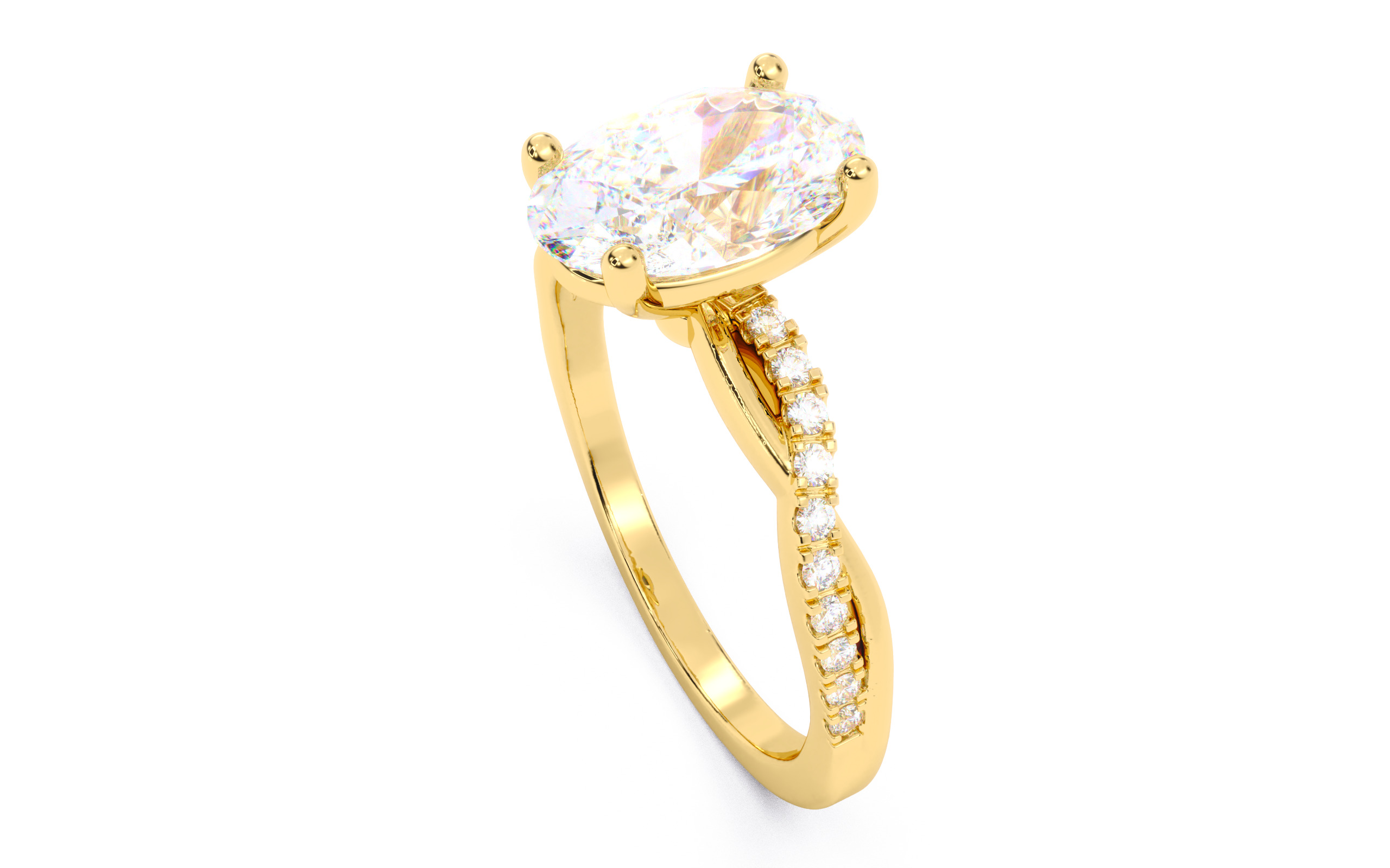 Oval Diamond Pave Setting Solitaire Ring  3D print model_21