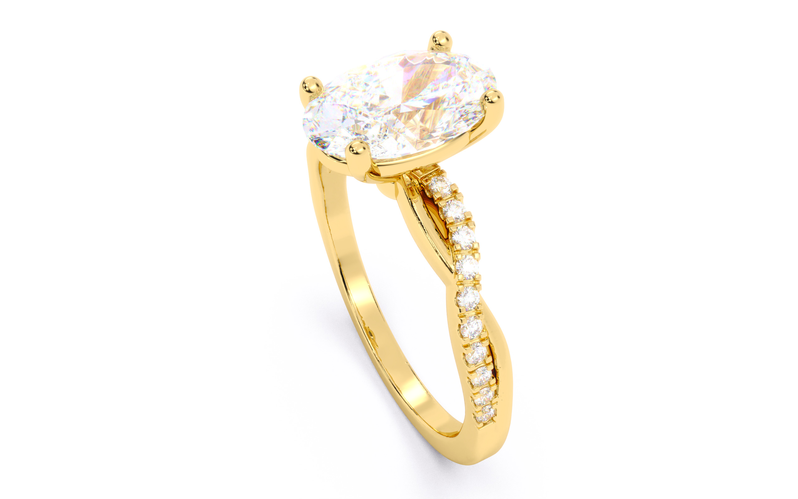 Oval Diamond Pave Setting Solitaire Ring  3D print model_22
